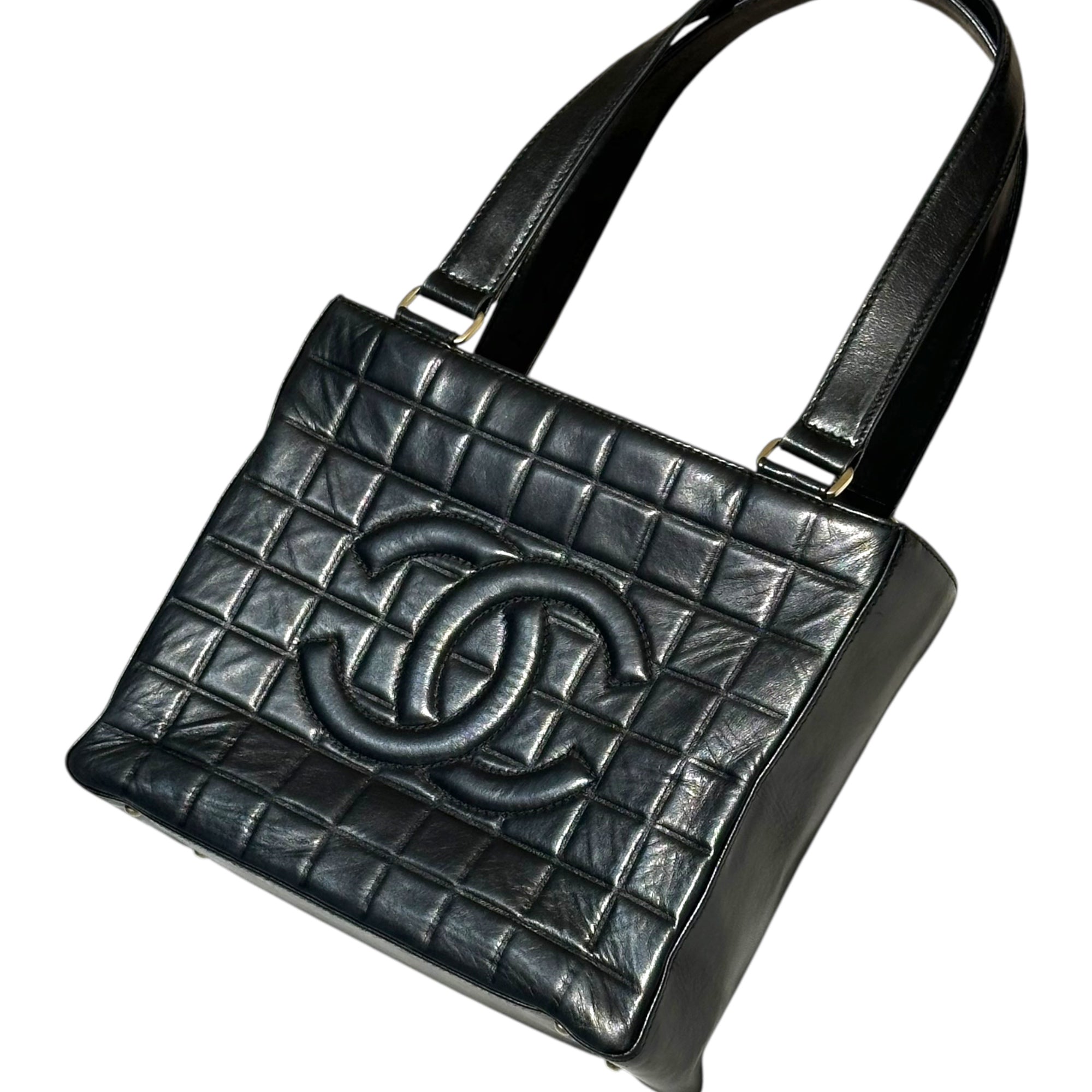 CHANEL(シャネル) 02's Vintage Chocolate Bar Stitch Lamb Leather Hand Tote Bag ヴィンテージ チョコバー ステッチ ラムレザー ハンド トートバッグ ブラック 7番台 7桁 2002年