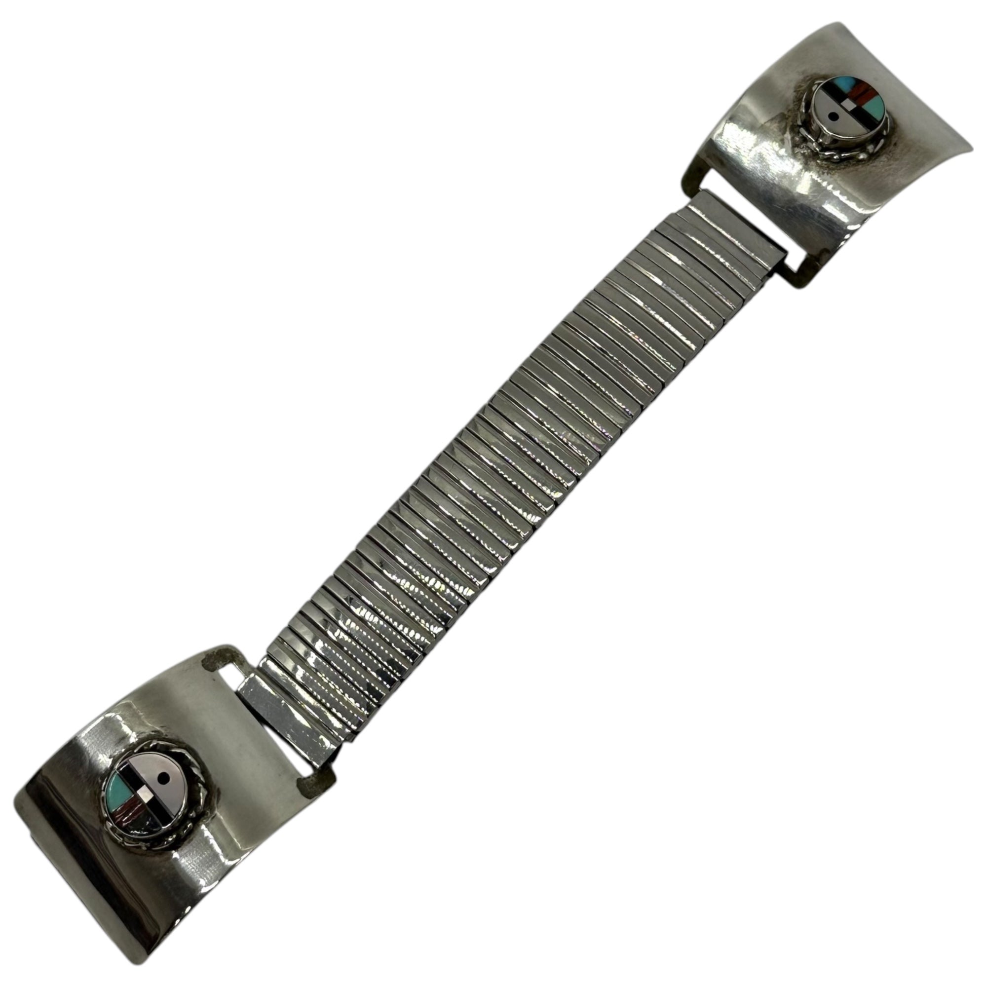 Indian jewelry(インディアンジュエリー) Zuni Spinner Sunface Watch Belt ズニ族 スピナー サンフェイス ウォッチ ベルト シルバー STERLING MYP ZUNI NMEX 刻印 ヴィンテージ 腕時計 バンド