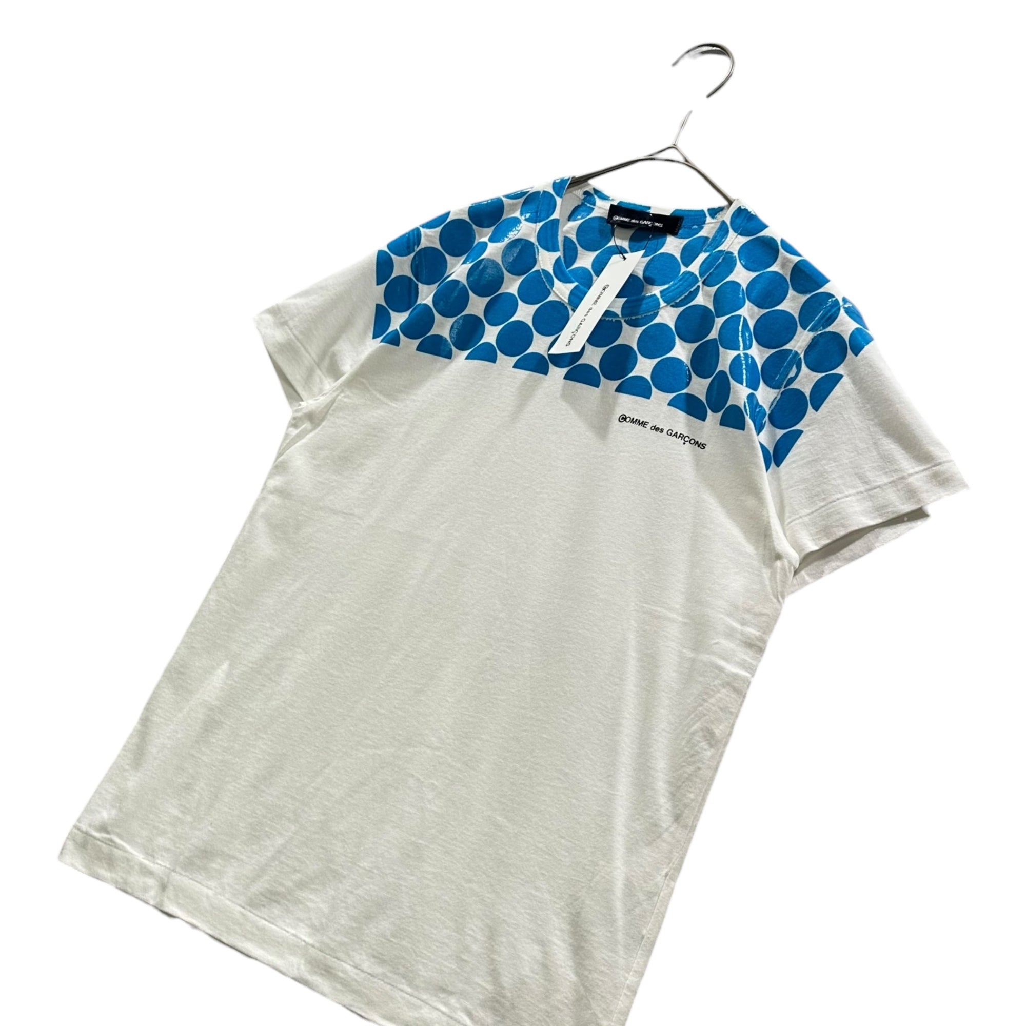 COMME des GARCONS(コムデギャルソン) 1999AW Polka-dot S/S T-shirt ドット デザイン 半袖 Tシャツ KT-910020 表記無(M程度) ホワイト×ブルー AD1999 青山限定