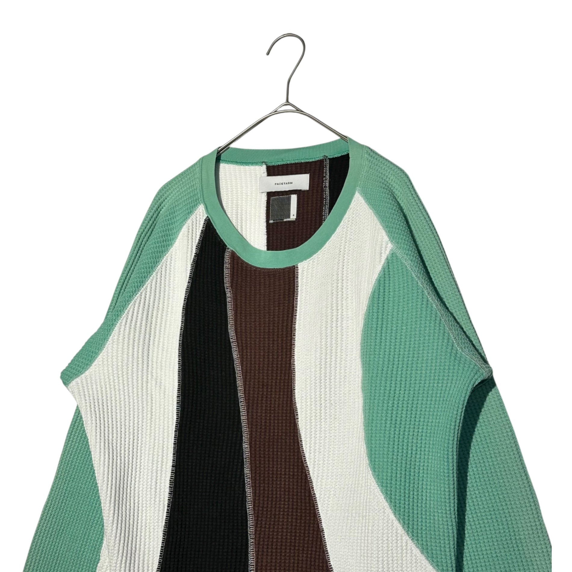 FACETASM(ファセッタズム) Crazy Pattern Waffle Long-Sleeve Knit Top クレイジーパターン ワッフル 長袖 カットソー BQ-TEE-U04 4(XL程度) ホワイト×ブラック×ブラウン×グリーン
