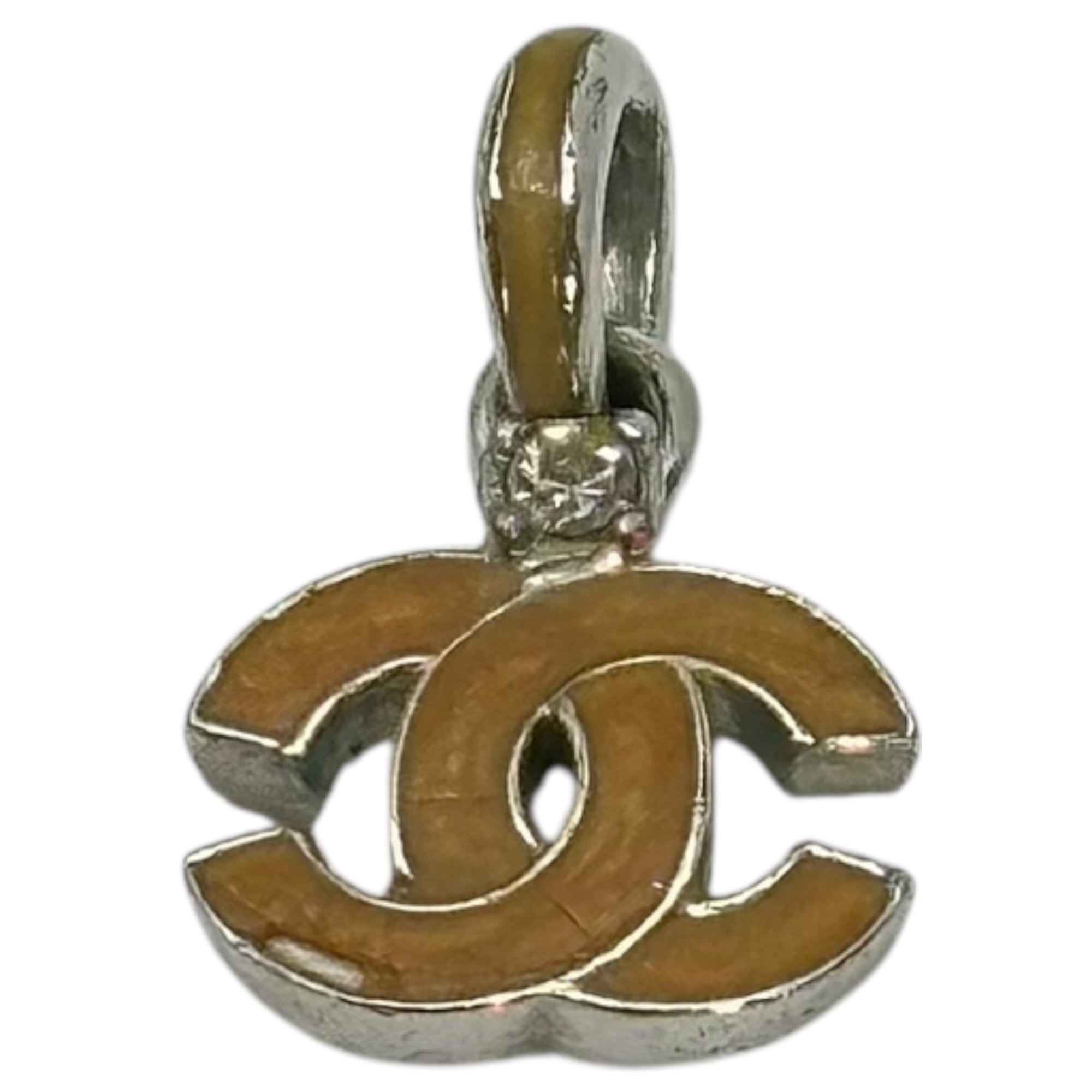 CHANEL(シャネル) Vintage Coco Mark Lightstone Pendant Top ヴィンテージ ココマーク ライトストーン ペンダント トップ イエロー×シルバー 刻印 04 P 2004年 ネックレス