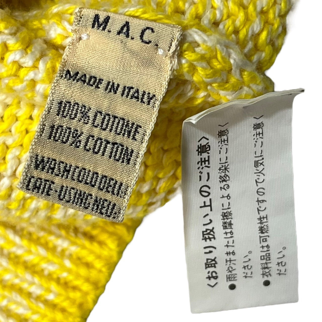 malo(マーロ) 80’s~90's vintage loose knit ヴィンテージ オーバーサイズ コットン ニット SIZE 48(L程度)  イエロー×ホワイト