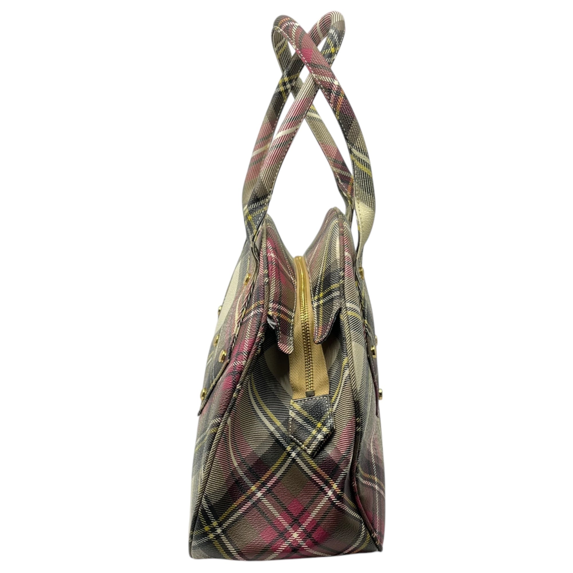 Vivienne Westwood(ヴィヴィアンウエストウッド) Plaid Yasmin Handbag チェック柄 ヤスミン ハンド バッグ アイボリー×レッド