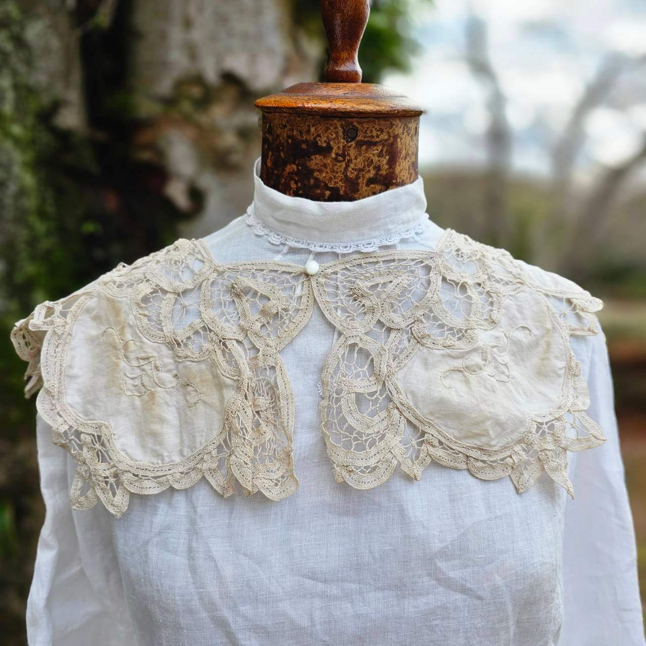 Euro vintage(ヨーロッパヴィンテージ) embroidery frill batten lace collar 刺繡入りフリルバテンレースのつけ襟 未使用に近い ホワイト