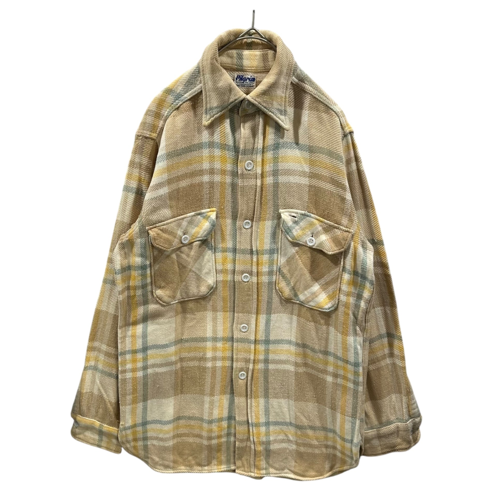 Pilgrim(ピルグリム) 1950's  Cotton flannel shirt コットン フランネル シャツ 表記無(M程度) ベージュ 50年代 ヴィンテージ チェック