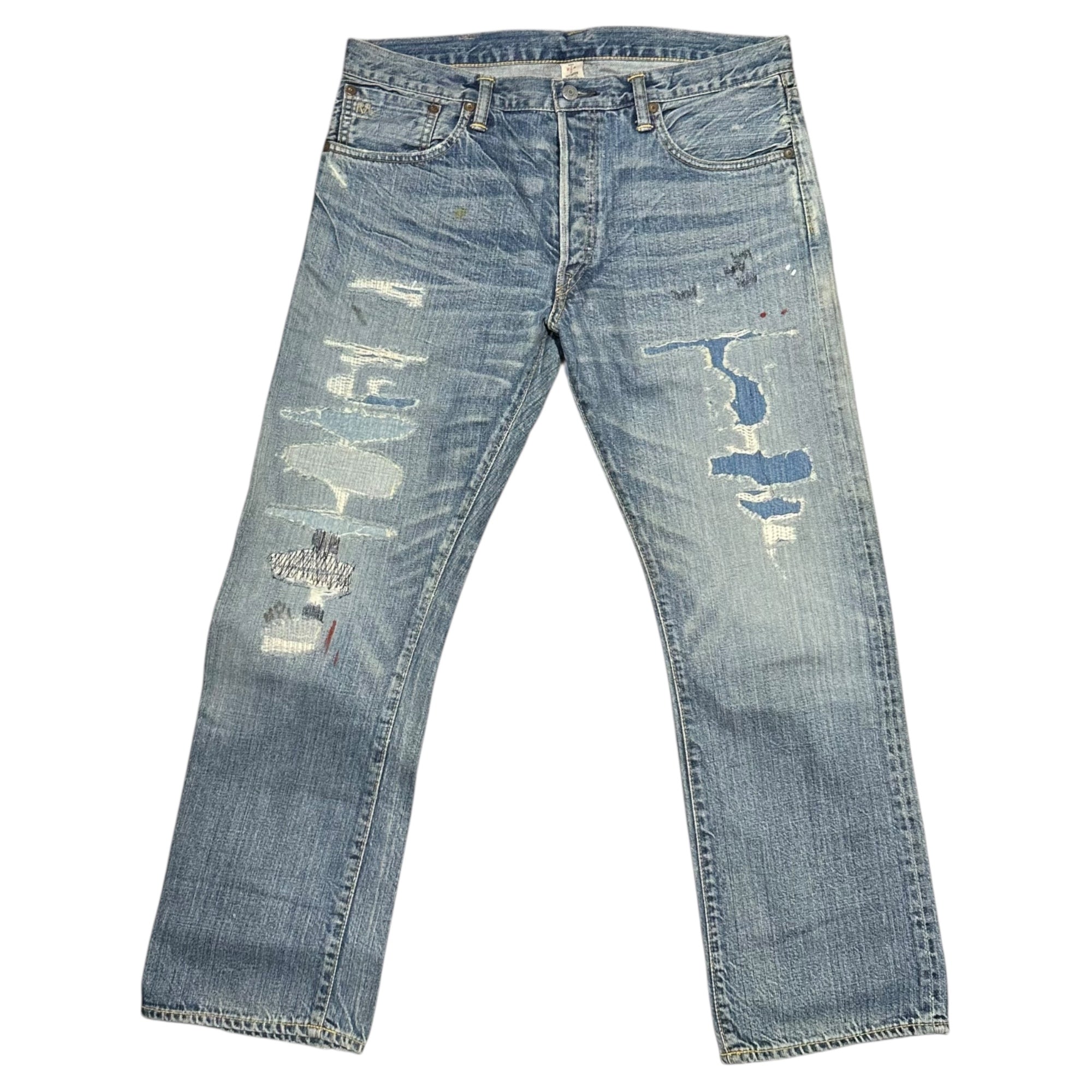 RRL(ダブルアールエル) Damage Repair Vintage-Washed Western Denim Pants ダメージ リペア ヴィンテージ加工 ウエスタン デニム パンツ W30 ライトインディゴ