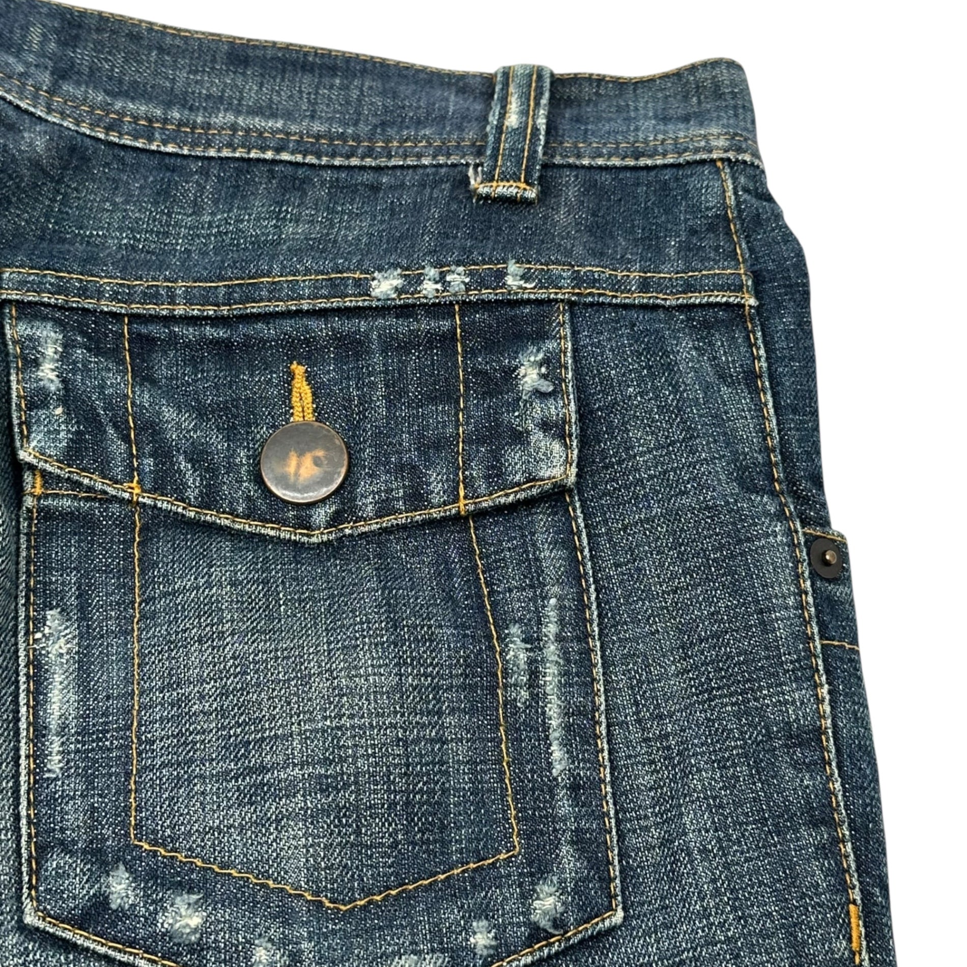 tricot COMME des GARCONS(トリココムデギャルソン) 05SS Damaged Back Flap Pockets Slim Denim Pants ダメージ加工 バック フラップ ポケット スリム デニム パンツ TO-P060 M インディゴ AD2004