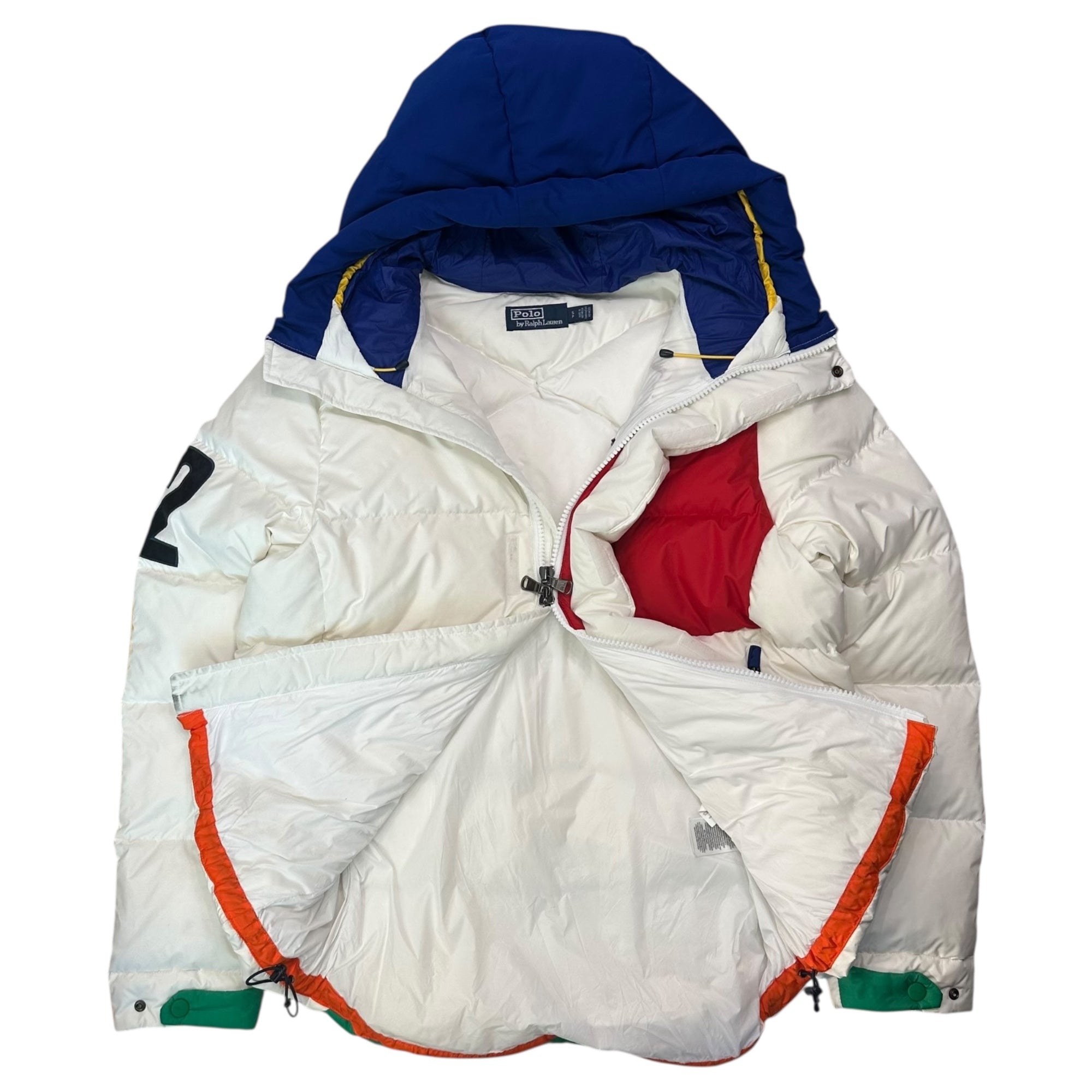 POLO RALPH LAUREN(ポロラルフローレン) Water Repellent Down Hooded Jacket ウォーター リペラント ダウン フーデッド ジャケット S ホワイト×マルチ