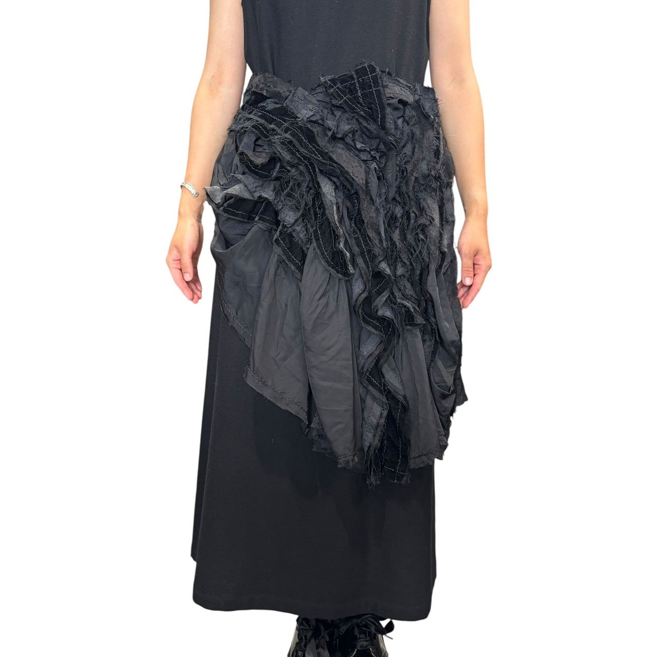 tricot COMME des GARCONS(トリココムデギャルソン) 05AW Mixed Material Lace Frill Wrap Skirt 異素材 レース フリル ラップ スカート TP-S024 FREE ブラック キュプラ アーカイヴ