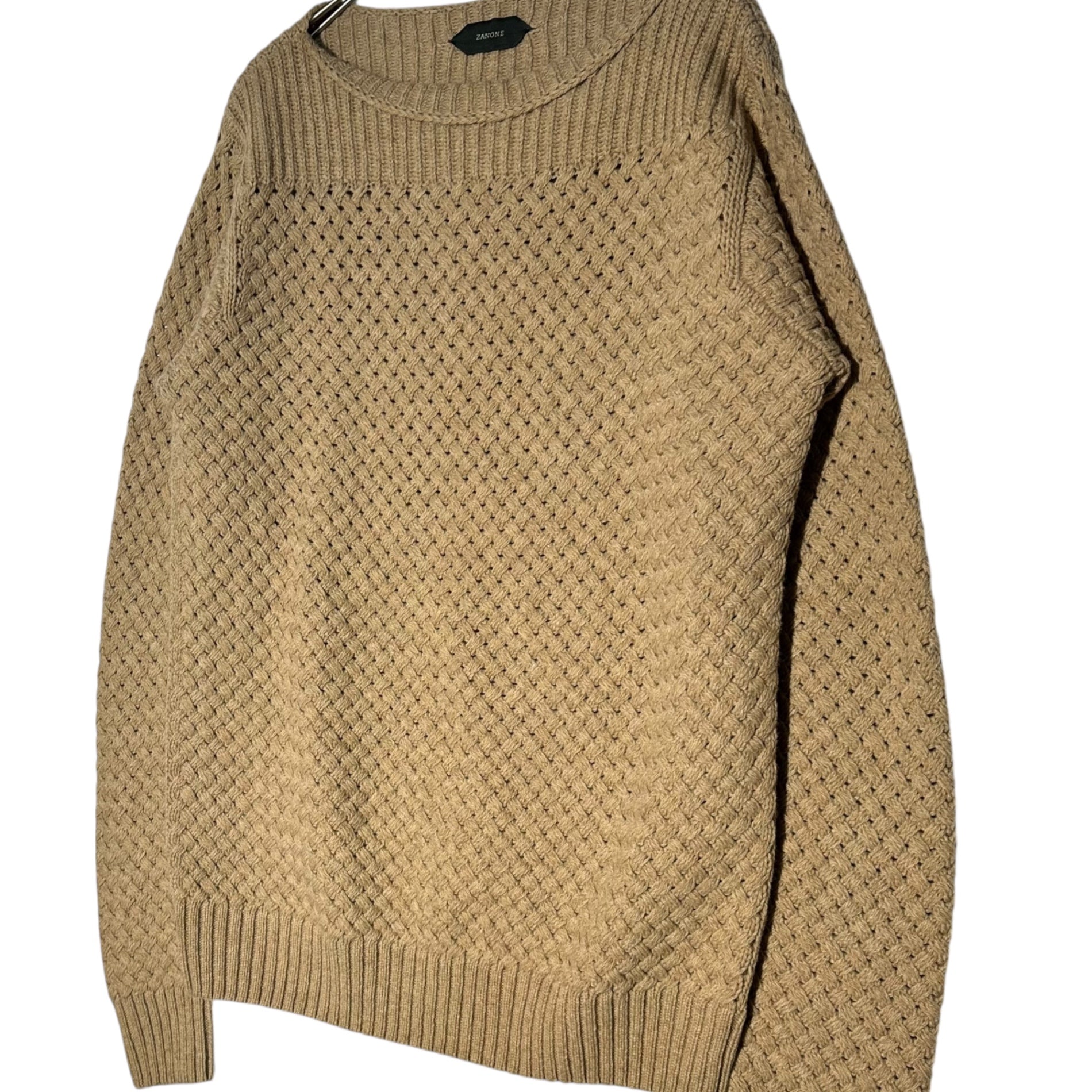ZANONE(ザノーネ) Yak wool knitted boat neck sweater ヤク ウール 編み込み ボートネック ニット 46(S程度) ベージュ イタリア製