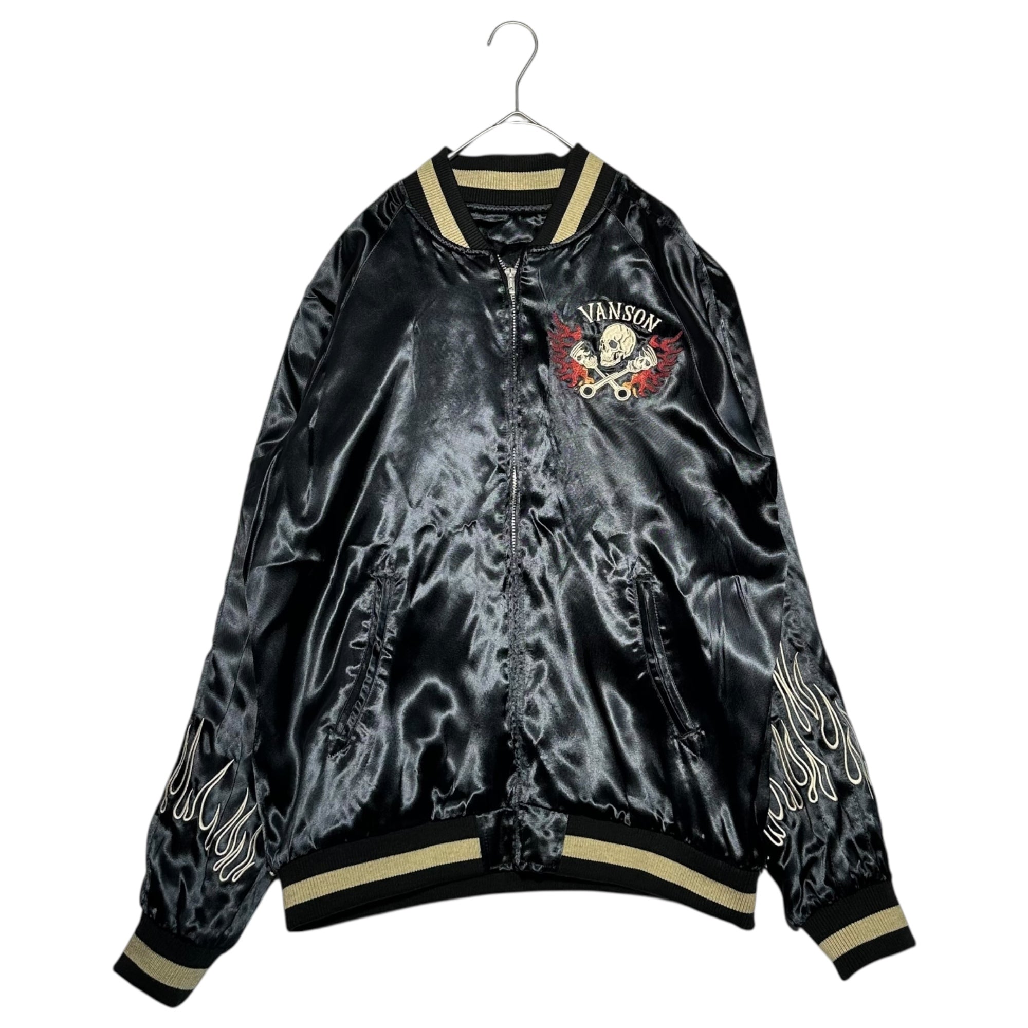 VANSON(バンソン) Wing Skull Reversible Souvenir Jacket ウィング スカル 刺繍 リバーシブル スーベニア ジャケット NV JK-701 L ブラック×ホワイト スカジャン ブルゾン 骸骨
