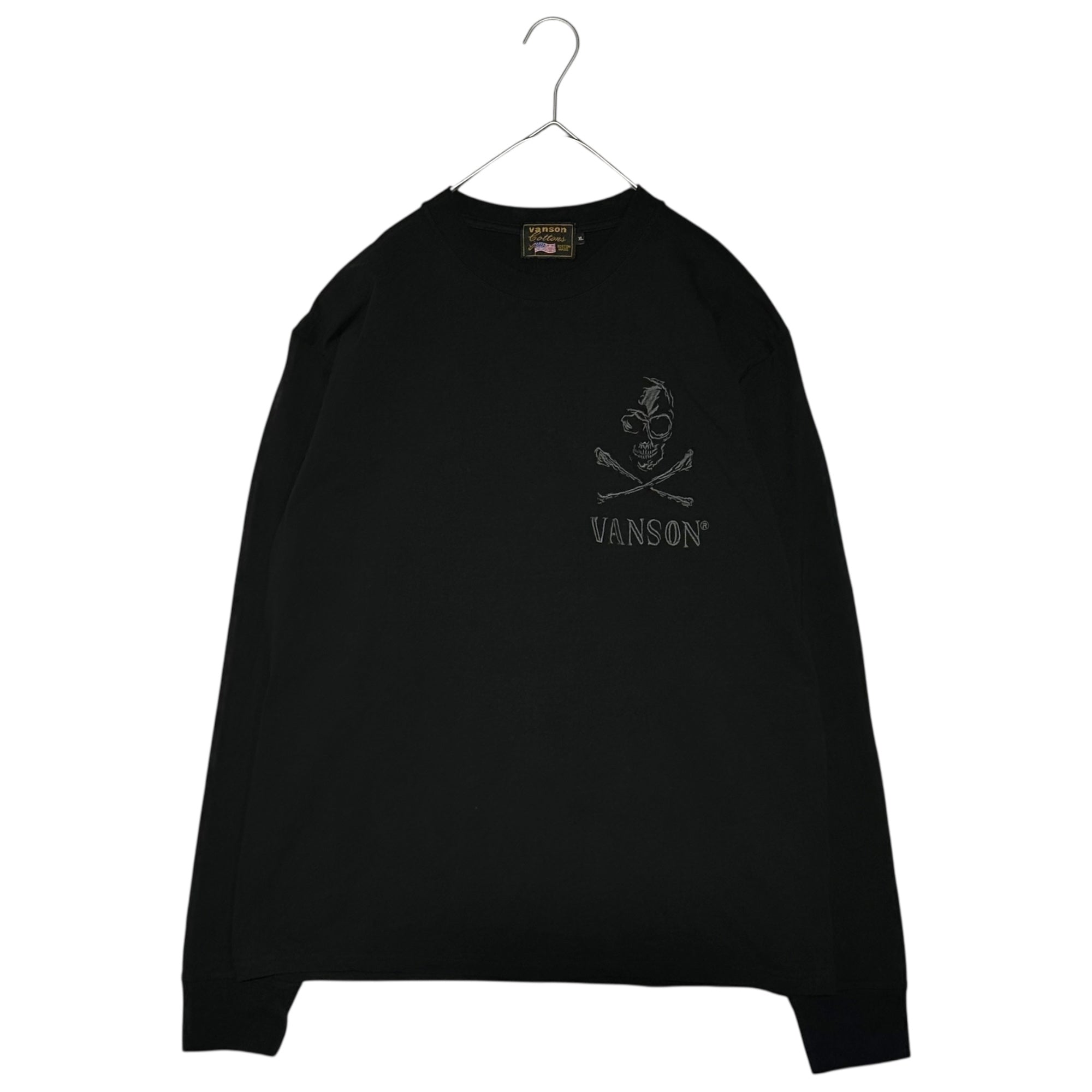 VANSON(バンソン) Skull Embroidered L/S T-Shirt スカル 刺繍 長袖 Tシャツ XL ブラック