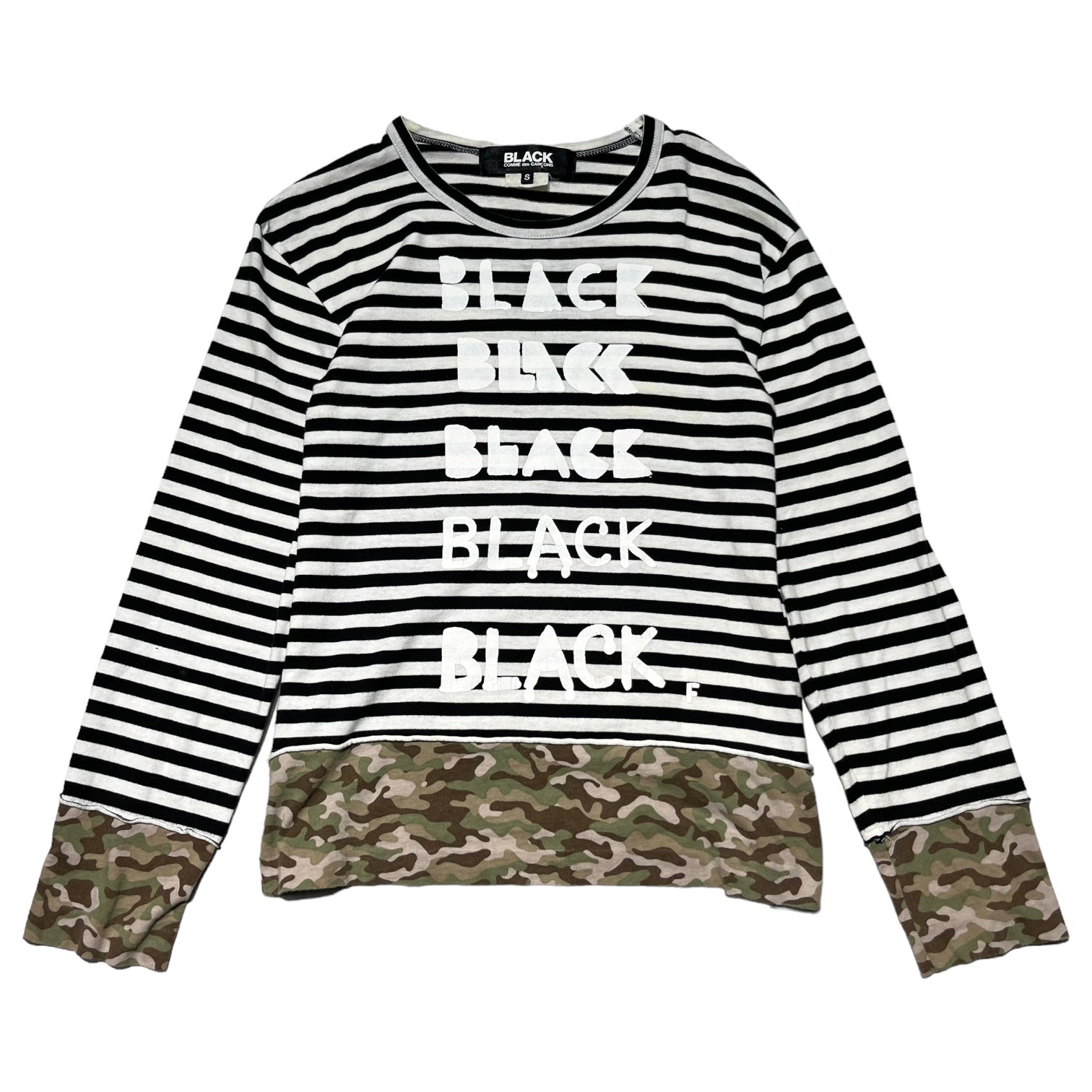 BLACK COMME des GARCONS(ブラックコムデギャルソン) 11AW Logo/border switching long sleeve cut and sew ロゴ/ボーダー 切替 長袖カットソー 1H-T208 S ホワイト×ブラック AD2011