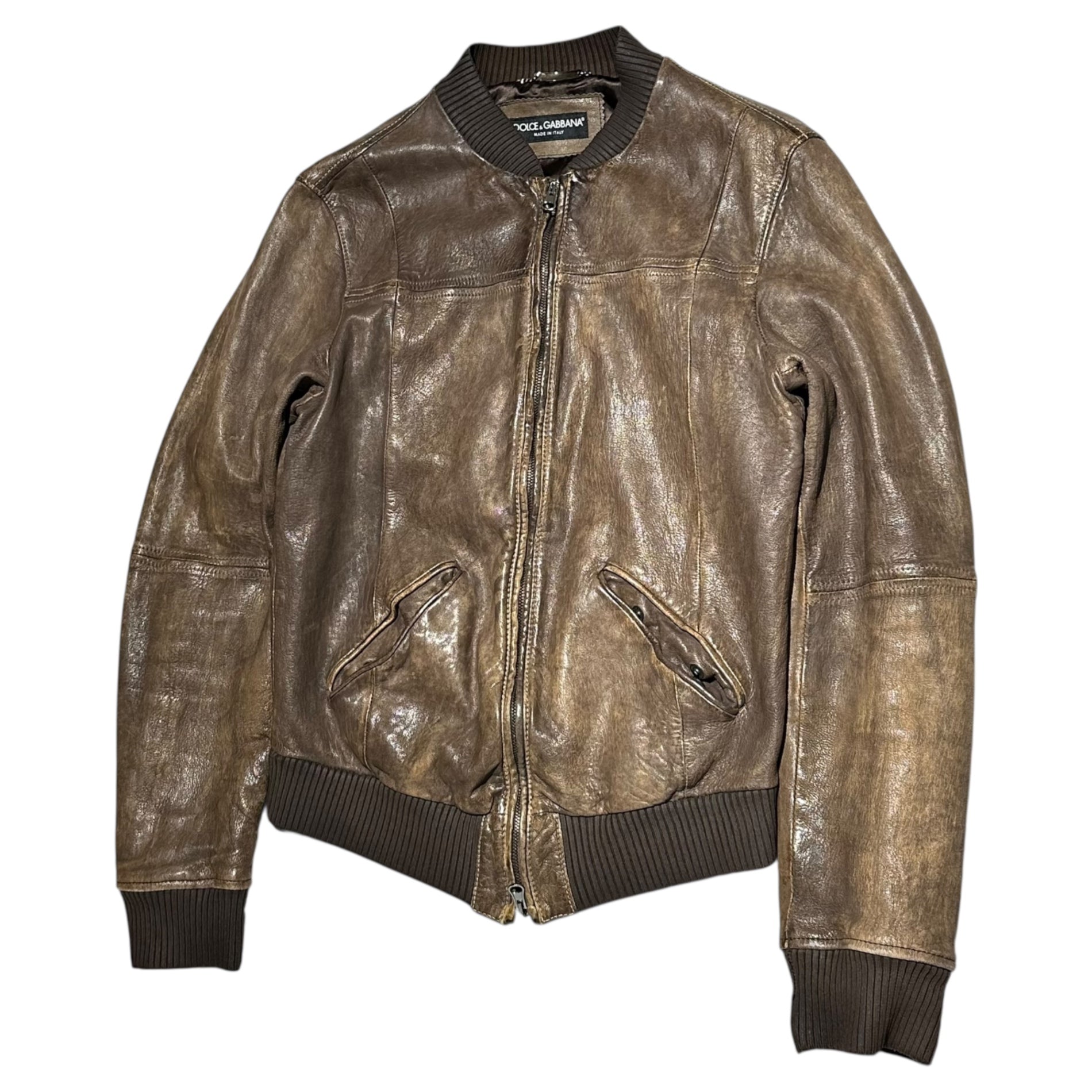DOLCE&GABBANA(ドルチェ&ガッバーナドルガバ) Double Zip Lamb Leather Bomber Jacket ダブルジップ ラムレザー ボンバー ジャケット G9M97L FULSZ 46(S程度) ブラウン