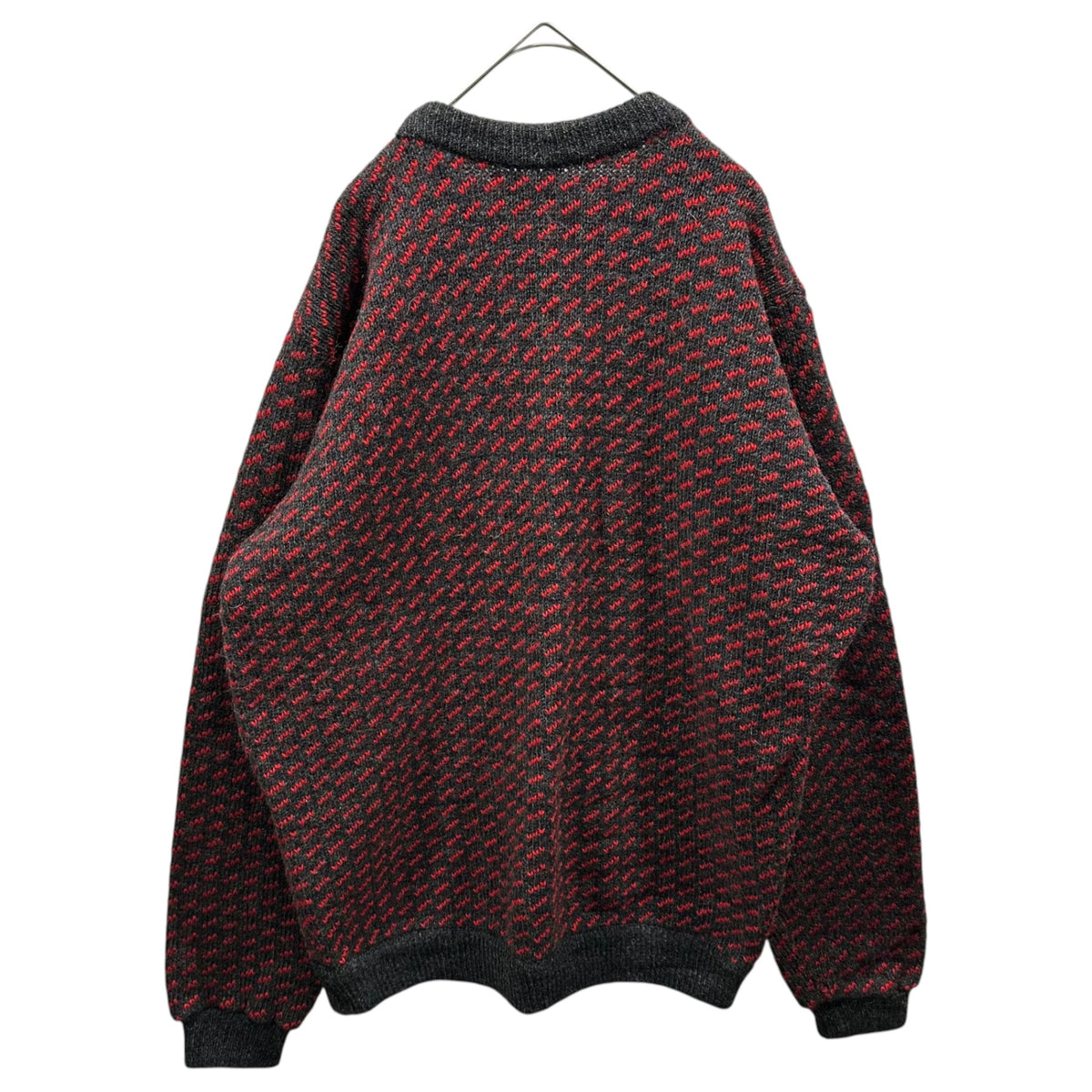 L.L.BEAN(エルエルビーン) 1980's Norwegian-Made Bird's-Eye Knit ノルウェー メイド バーズアイ ニット　 L グレー×レッド 80s ヴィンテージ