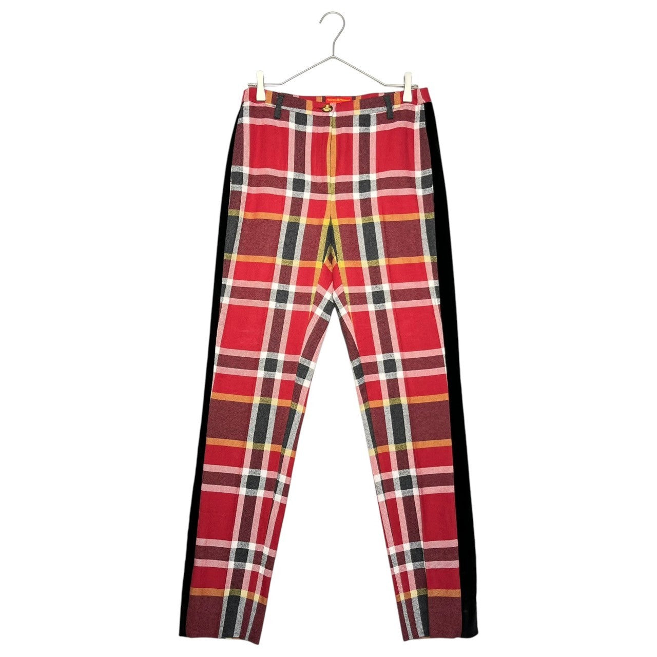 Vivienne Westwood RED LABEL(ヴィヴィアンウエストウッドレッドレーベル) Tartan check side velor line cotton wool slacks タータンチェック サイドベロアライン コットン ウール スラックス パンツ 12-01-752011 42(S) レッド×ブラック