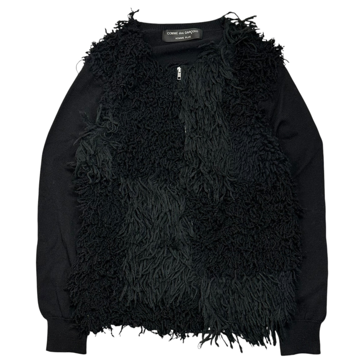 COMME des GARCONS HOMME PLUS(コムデギャルソンオムプリュス) 2002AW Front-Fringed Zip-Up Wool Cardigan フロント フリンジ ジップアップ ウール カーディガン PG-N030 M ブラック AD2002 00s アーカイブ 四つの黒期