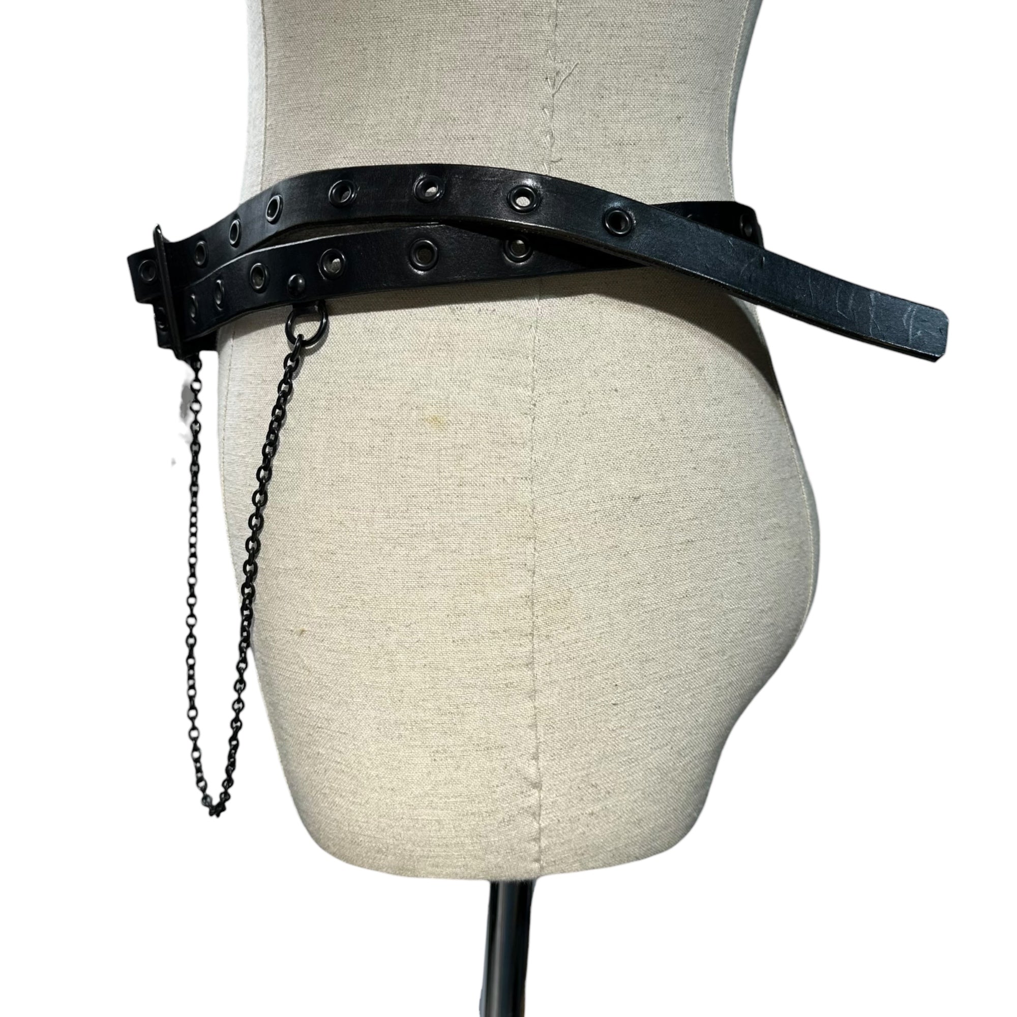 Y's Red Label(ワイズレッドレーベル) Punk Double-Chain Leather Belt パンク チェーン 2連 レザー ベルト ブラック