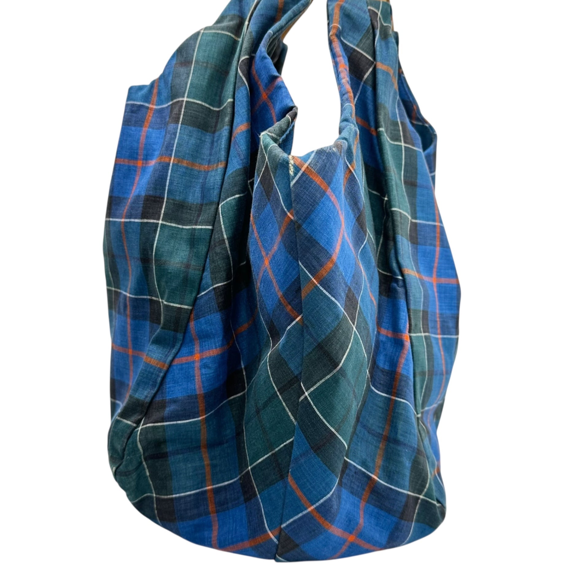 tricot COMME des GARCONS(トリココムデギャルソン) Leather Handle Linen Check Tote Bag レザー ハンドル リネン チェック トート バッグ TC-K 205 ブルー×グリーン