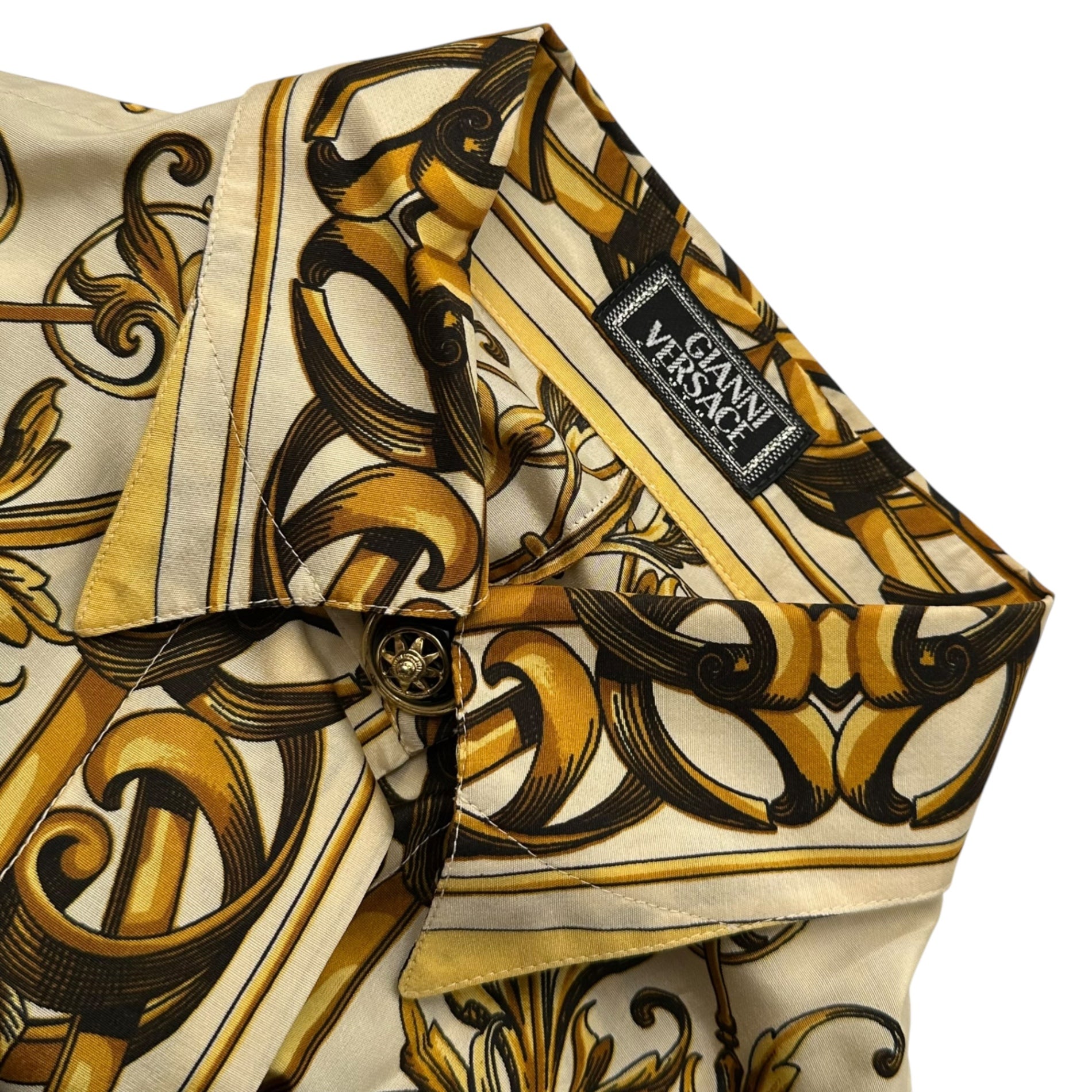 GIANNI VERSACE(ジャンニヴェルサーチ) 1992SS ”Barocco” Silk L/S Shirt バロック シルク 長袖 シャツ 40(L程度) ゴールド×ホワイト 90年代 90's 本人期