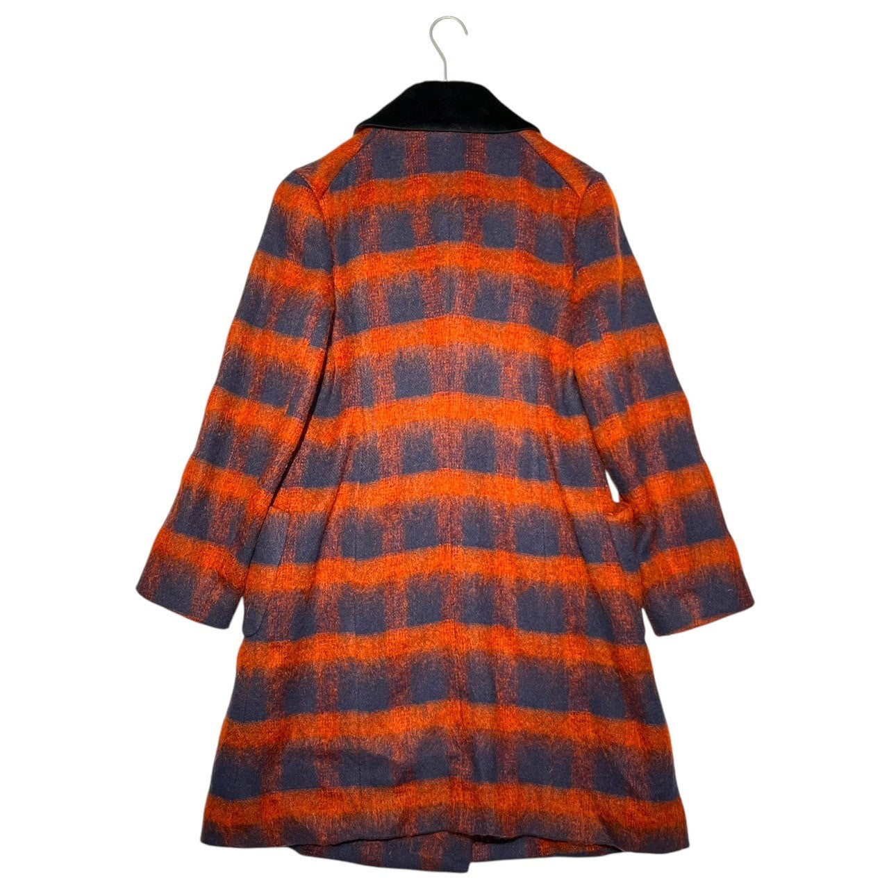 Vivienne Westwood RED LABEL(ヴィヴィアンウエストウッドレッドレーベル) 00's Velor collar shaggy wool orb button check coat 襟 ベロア シャギー ウール  オーブボタン チェック コート モヘア調 357-01-67513 3(L) レッド×ネイビー オリゾンティタグ