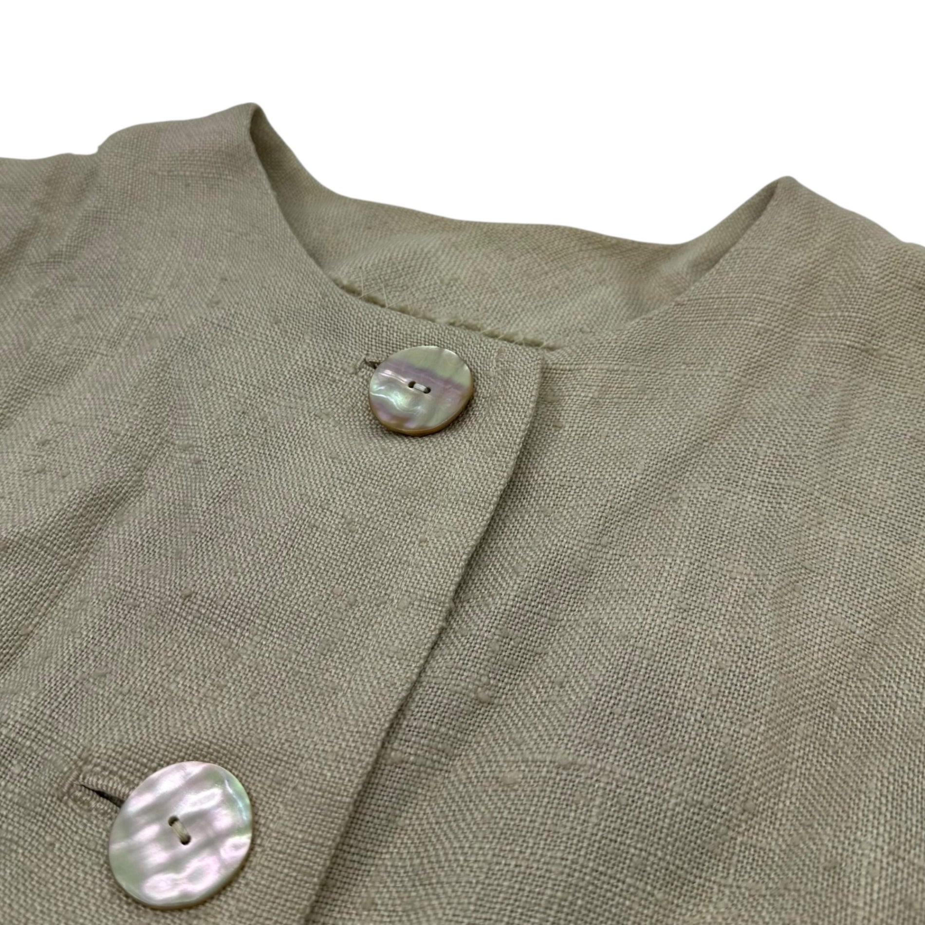 Euro vintage(ヨーロッパヴィンテージ) 30's~ jute_short sleeve onepiece with belt ベルト付き半袖ワンピース 貝ボタン 表記無し(M程度) ベージュ