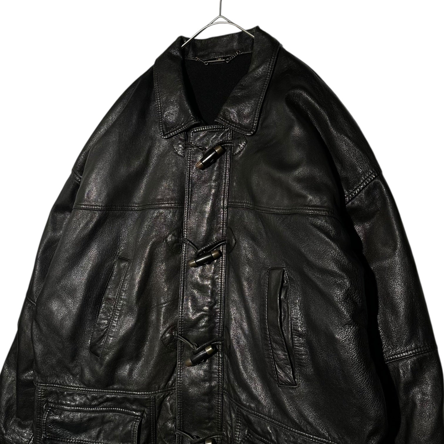 Aquascutum(アクアスキュータム) 70's~80's Vintage Leather Duffle Coat ヴィンテージ レザー ダッフル コート M ブラック 70年代～80年代