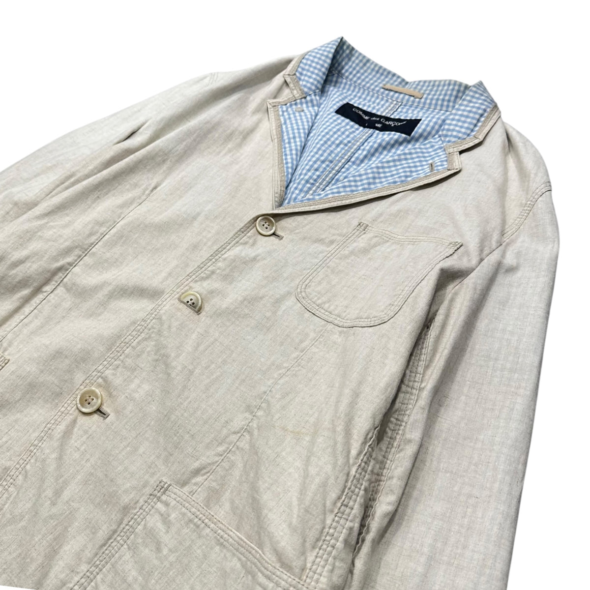 COMME des GARCONS HOMME(コムデギャルソンオム) Inner Gingham Check Cotton Jacket インナー ギンガムチェック コットン ジャケット アイボリー×ライトブルー