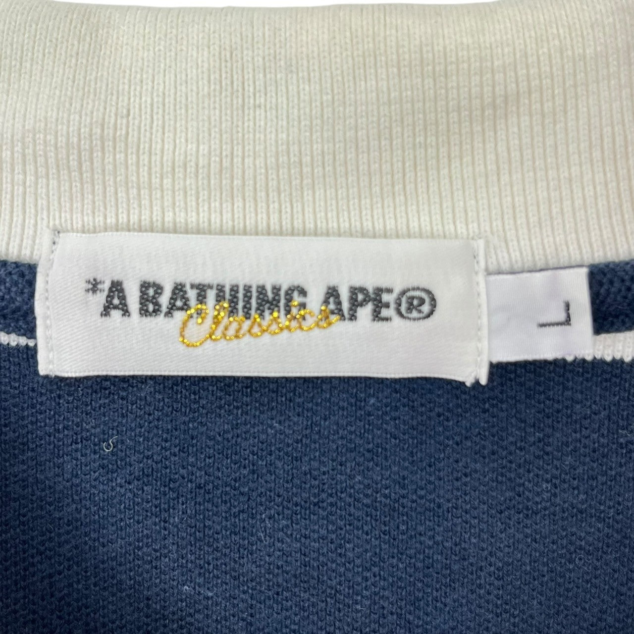 A BATHING APE(アベイシングエイプ) 00's  Border one point logo polo shirt アシンメトリー ボーダー ワンポイント ロゴ ポロシャツ L ネイビー×ホワイト