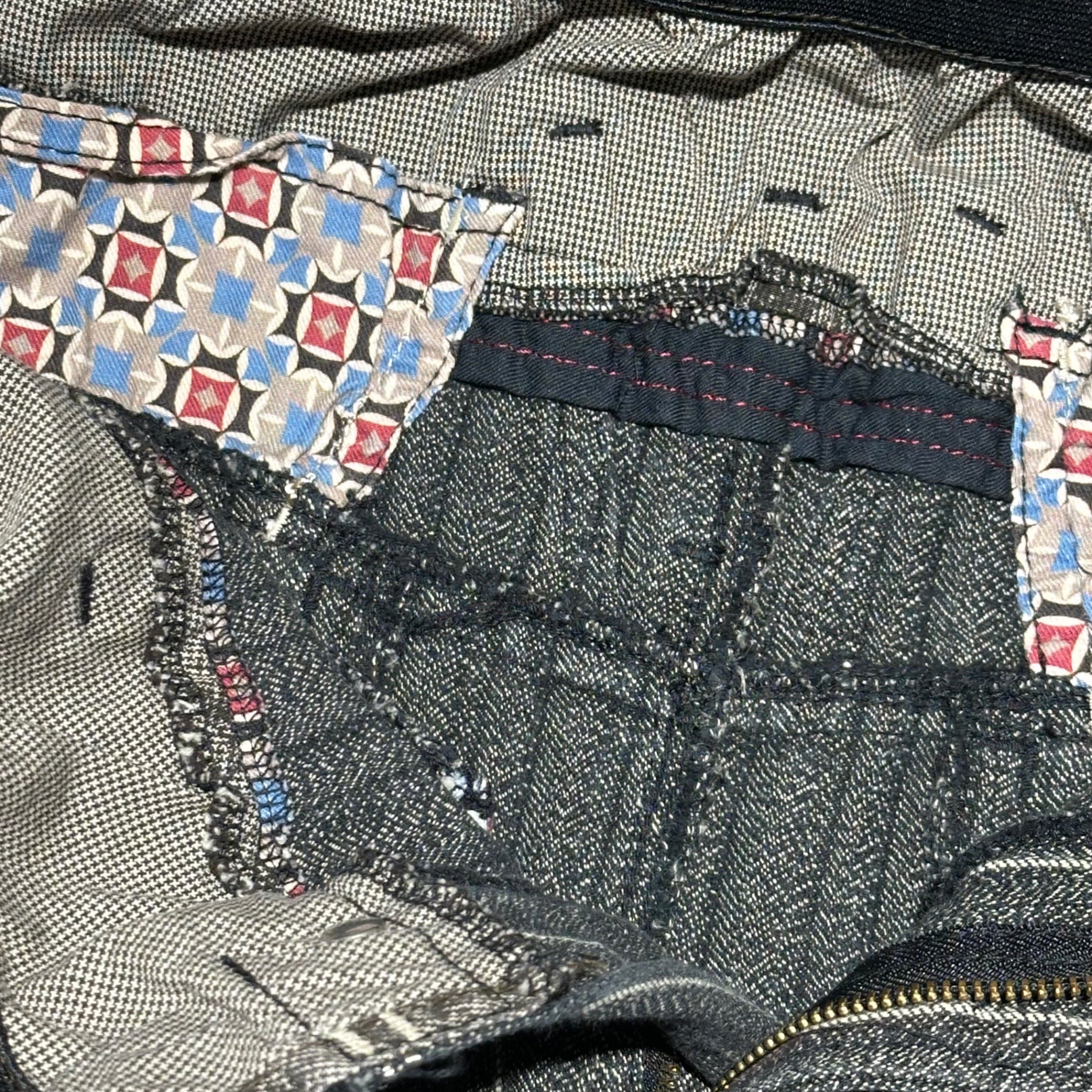 MARITHE FRANCOIS GIRBAUD(マリテフランソワジルボー) 00's Double-Waist Gimmick Striped Pants ダブルウエスト ギミック ストライプ パンツ M7-2283 L ライトインディゴ Y2K