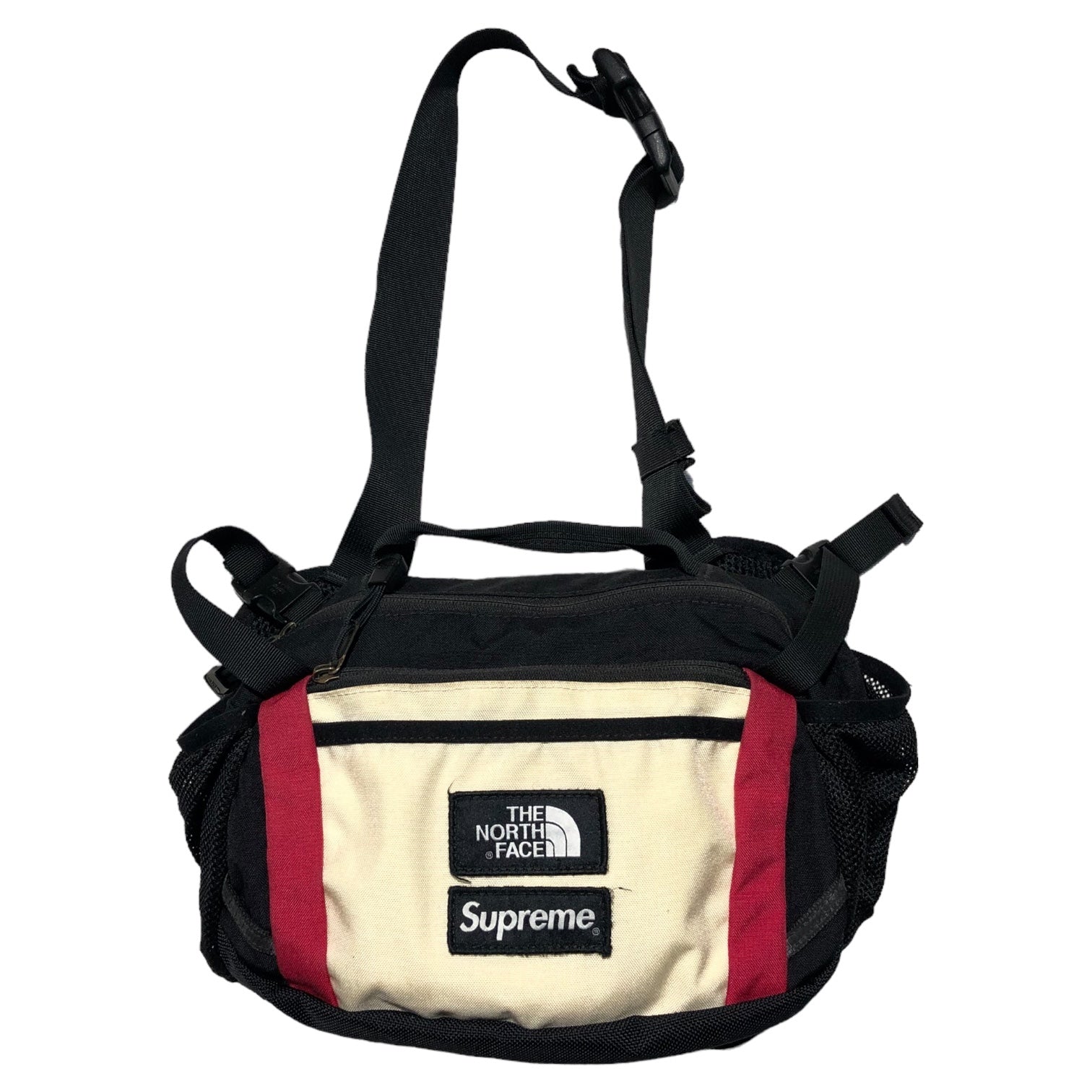 Supreme × THE NORTH FACE(シュプリーム×ノースフェイス) 18AW waist bag ウエストバッグ ブラック×アイボリー×レッド