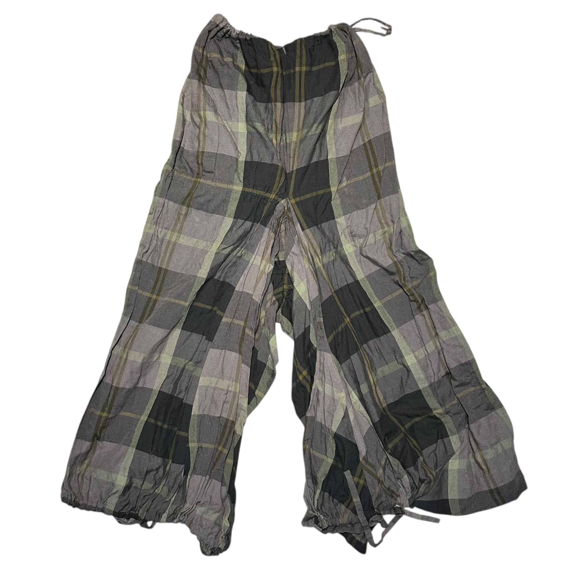 YOHJI YAMAMOTO(ヨウジヤマモト) High-Waisted Distorted Balloon Silhouette Check Cotton Pants ハイウエスト 変形 バルーンシルエット チェック コットン パンツ FX-S12-081 1(S程度) グレー×ブラック×カーキ