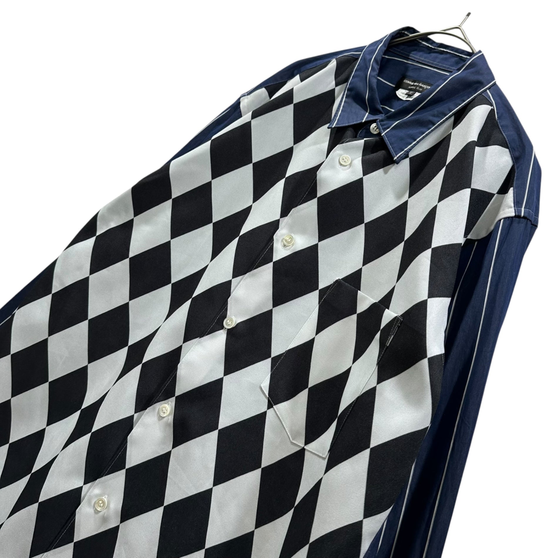 COMME des GARCONS HOMME PLUS(コムデギャルソンオムプリュス) 2020AW Argyle-Layered Striped Long Shirt アーガイル レイヤード ストライプ ロング シャツ PF-B015 M ホワイト×ブラック×ネイビー AD2020
