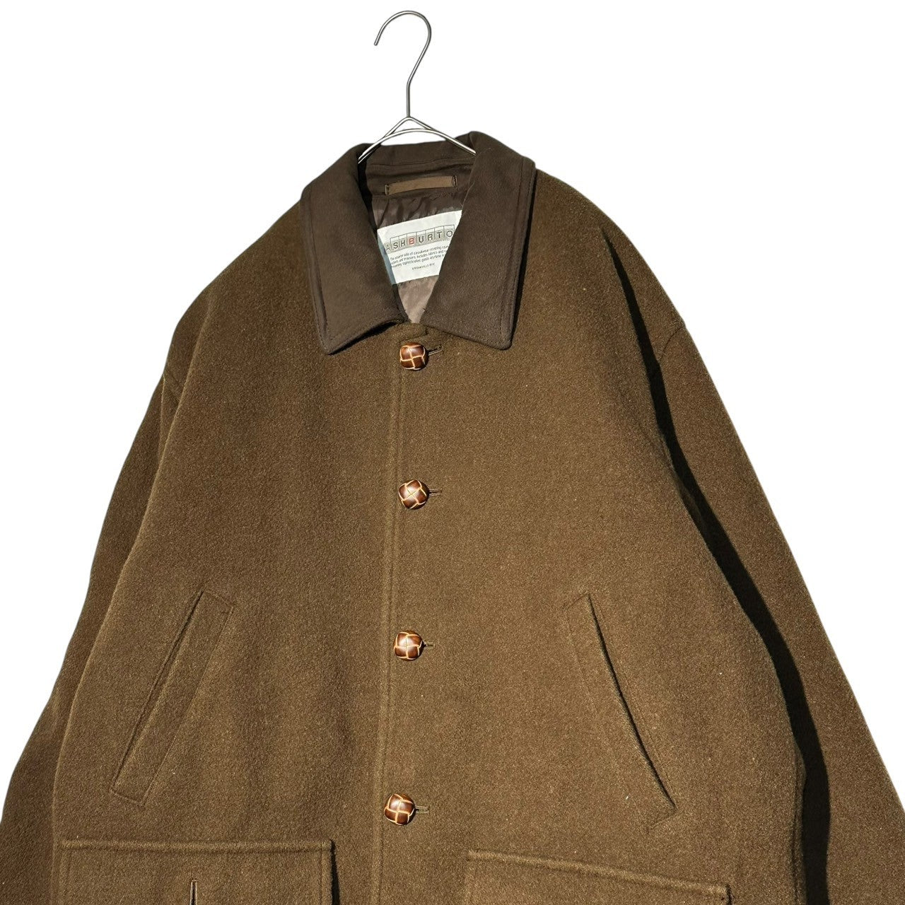 ASHBURTON(アシュバートン) Walnut Button-Style Collar-Split Melton Coat クルミボタン風 襟切替 メルトン コート 160~170cm(S~M程度) ブラウン