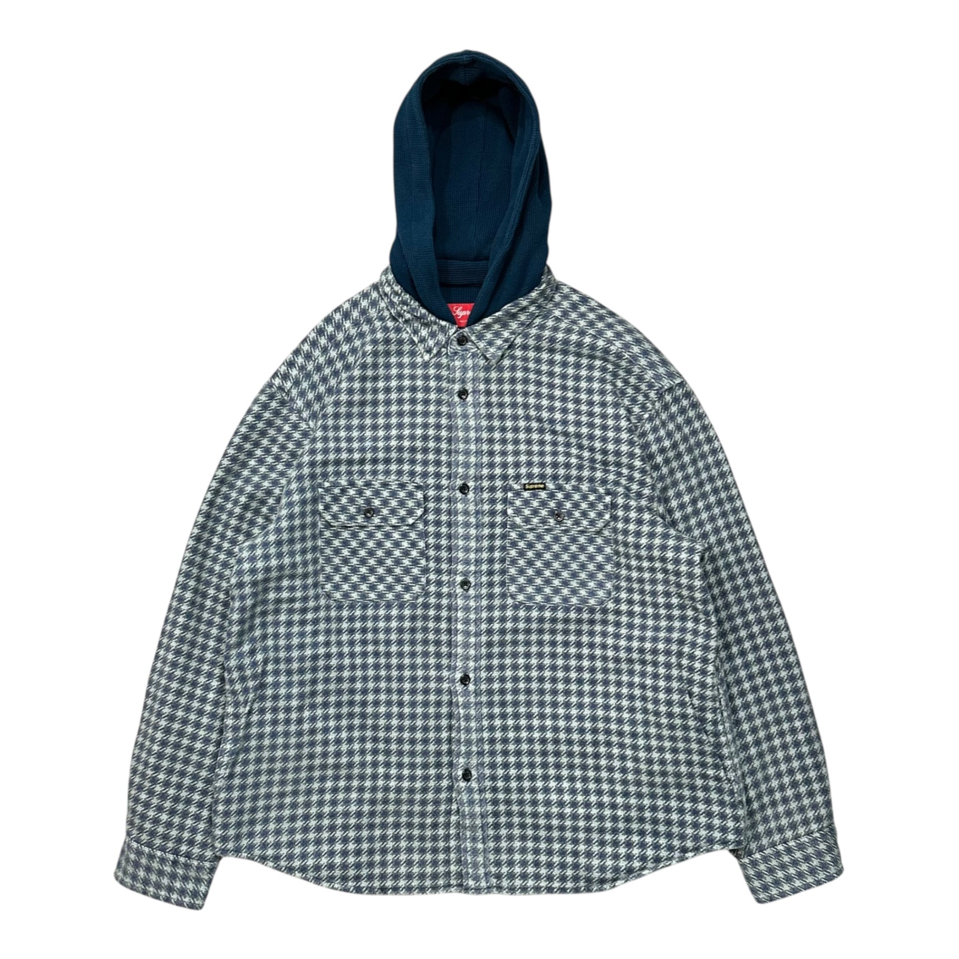 SUPREME(シュプリーム) 22AW Houndstooth Flannel Hooded Shirt  千鳥格子 フランネル フード シャツ M ネイビー×グリーン 22FW