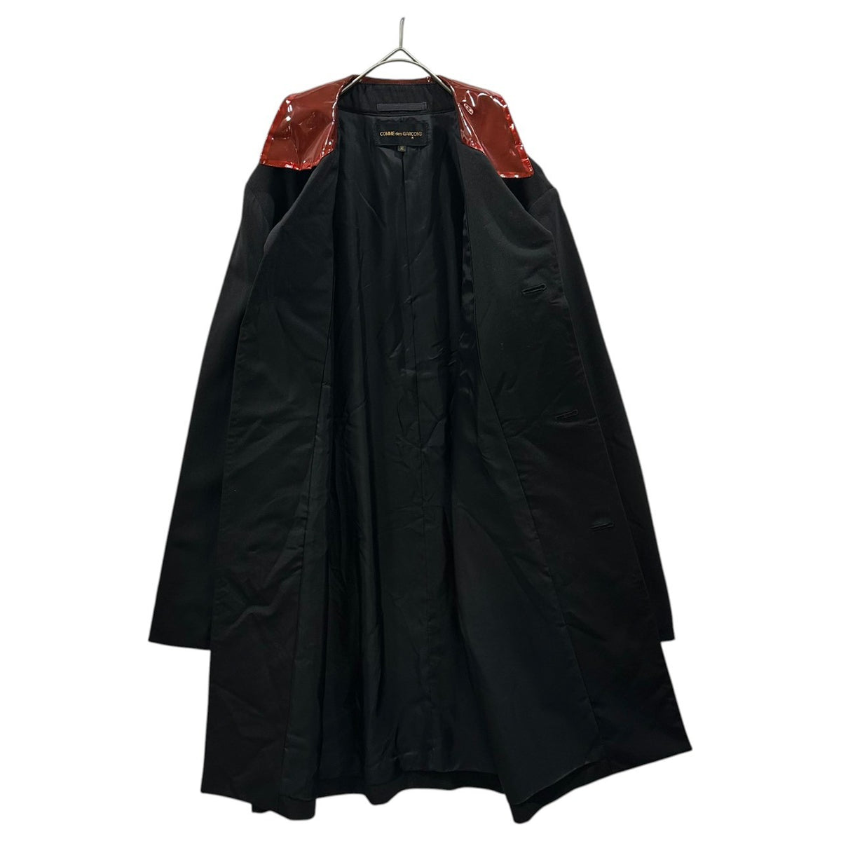 COMME des GARCONS(コムデギャルソン) 1991AW Vinyl-Color Flower-Corsage Wool Long Coat ビニール カラー フラワー コサージュ ウール ロング コート GC-05001M M ブラック×レッド AD1991 90s アーカイブ