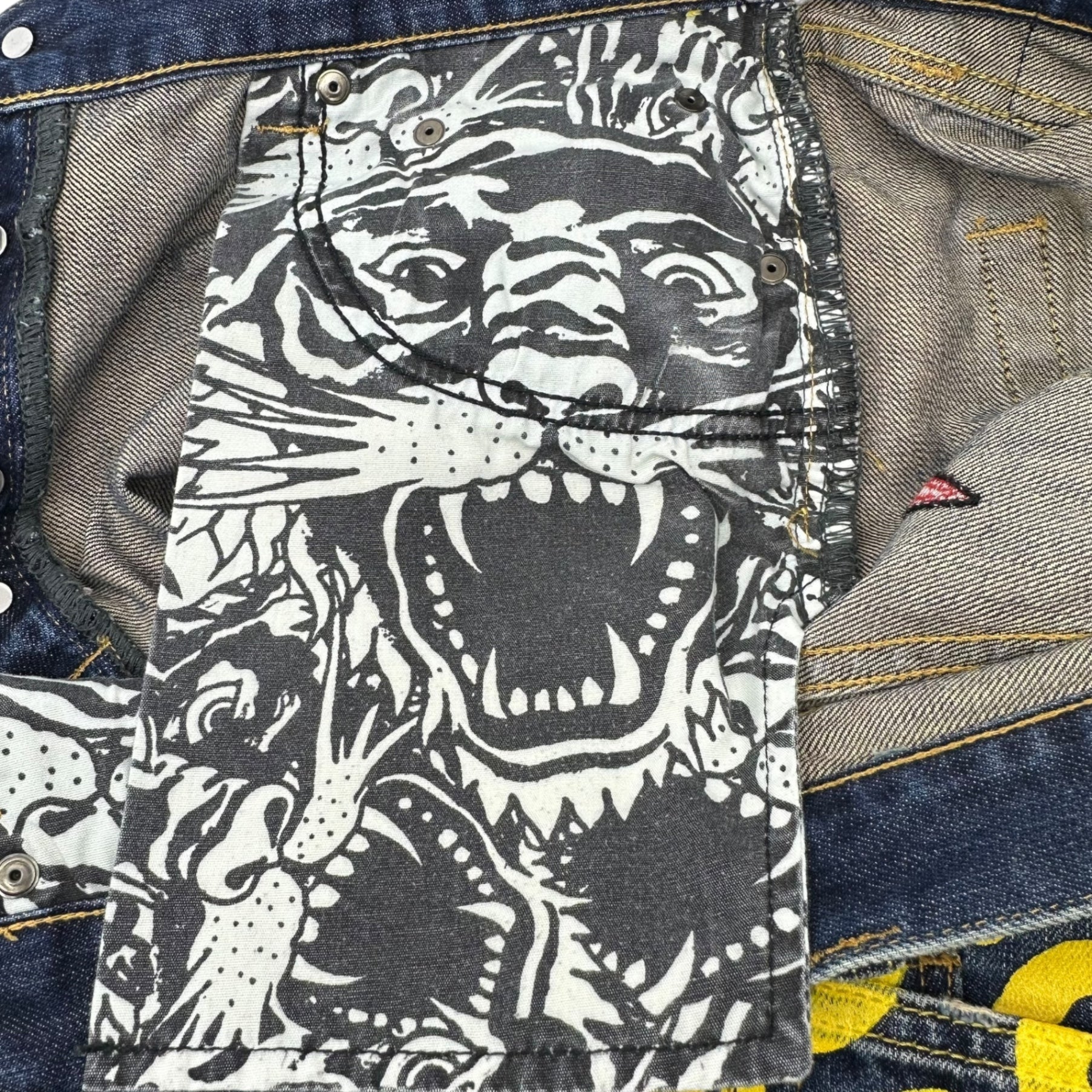 Ed Hardy(エドハーディー) Devil embroidery straight denim pants デビル刺繍 ストレート デニム パンツ LOT 2009 32 インディゴ Y2K B系 ワイド