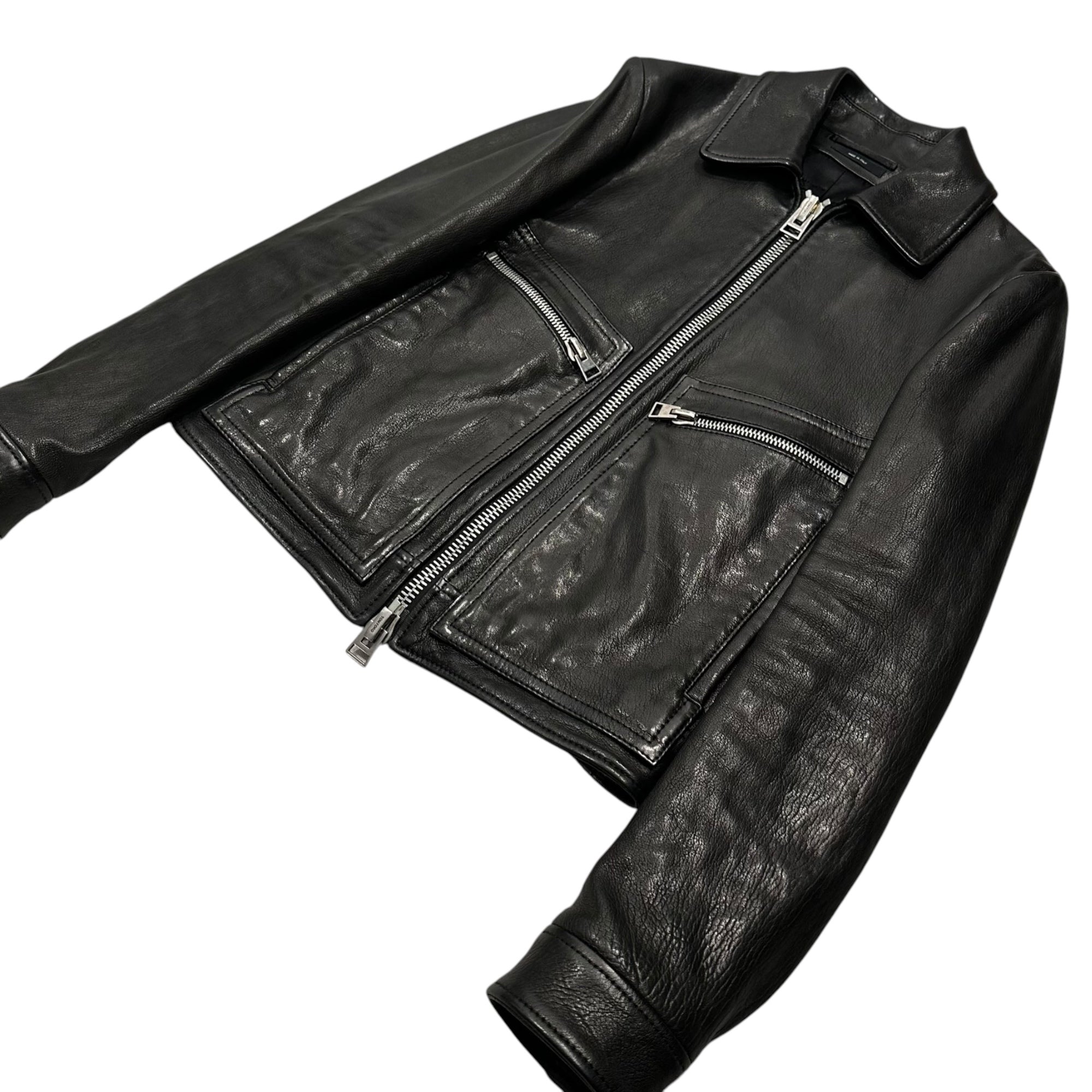 TOM FORD(トムフォード) Zip-Up Leather Jacket ジップアップ レザー ジャケット TFL467 44 ブラック
