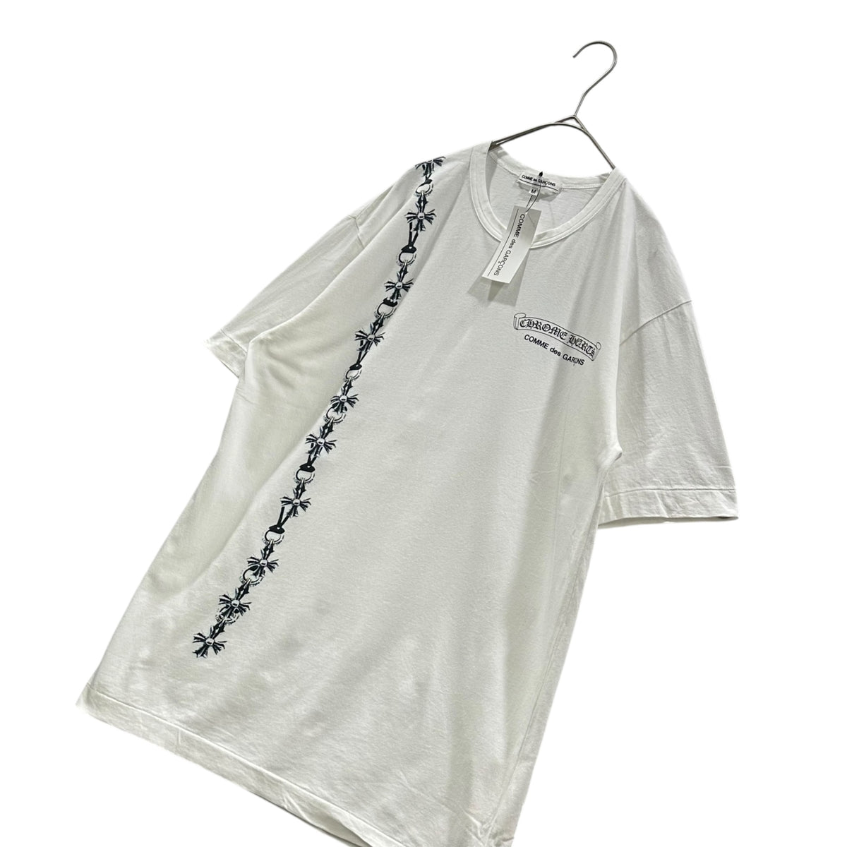 COMME des GARCONS × Chrome Hearts(コムデギャルソン × クロムハーツ) 2007AW Cross-Print Bar Logo Crew Neck T-Shirt クロスプリント バー ロゴ クルーネック Tシャツ OT-T021 M ホワイト×ブラック デッドストック 2007 Xmas