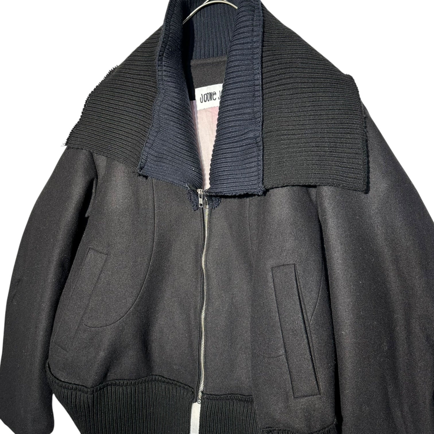 JOONE JOONAM(ジュネジュナム) 24AW big collar deformed bomber jacket ビッグ カラー 変形 ボンバー ジャケット L ブラック×ネイビー アムステルダム発気鋭ブランド NUBIAN取扱 ウール