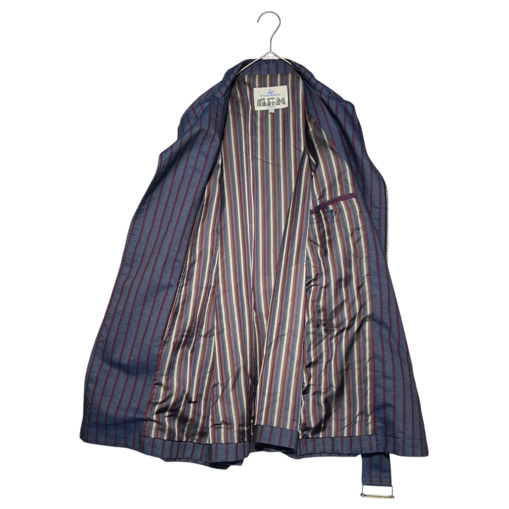 Vivienne Westwood MAN(ヴィヴィアンウエストウッドマン) striped riders half coat ストライプ ライダース ハーフ コート 4745-1501 44(XS) ネイビー×レッド