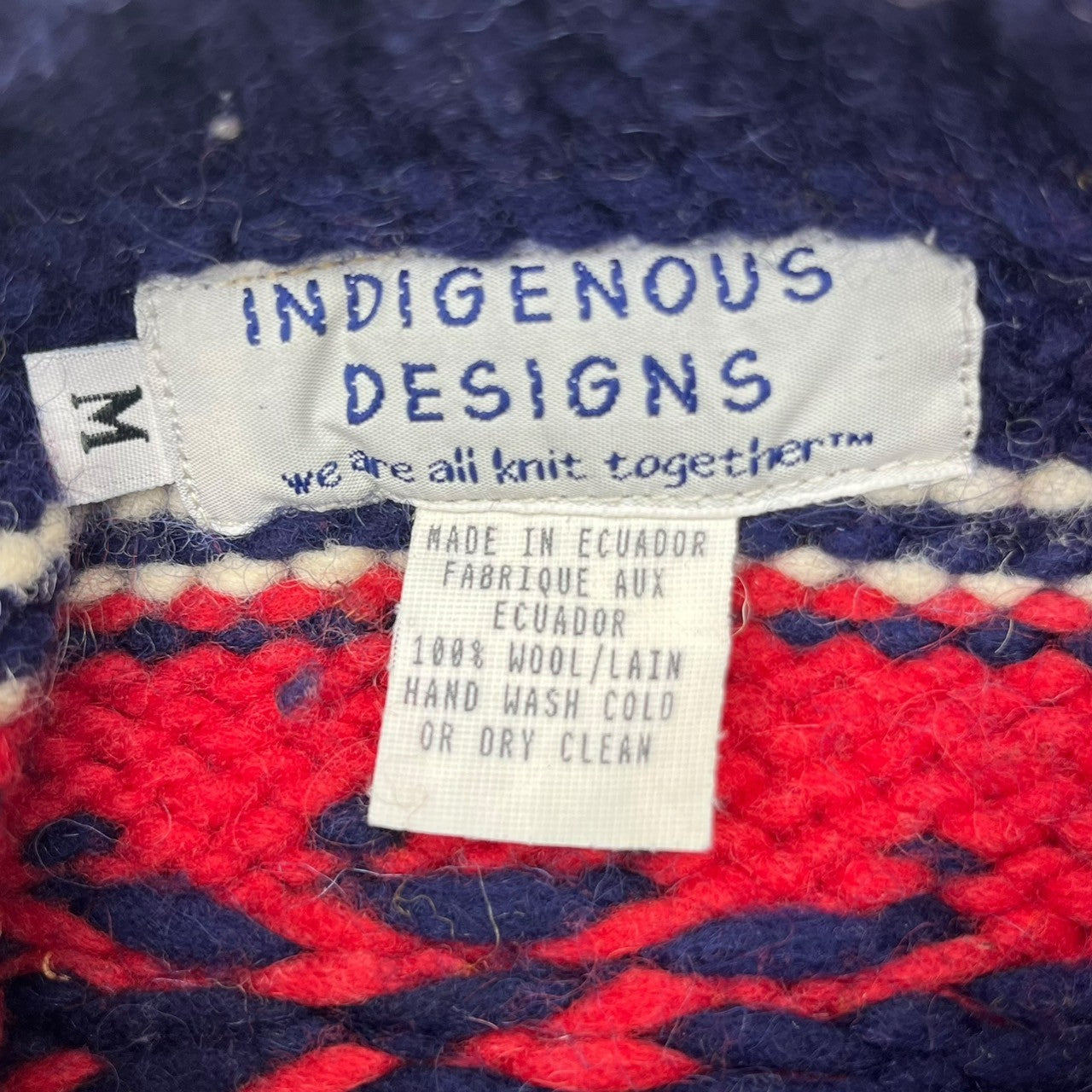 INDIGENOUS DESIGNS(インディアンデザインズ) Ecuador made Indian low gauge knit エクアドル製 インディアン ローゲージ ニット M ネイビー×レッド 環境保護 サスティナブル オーガニック