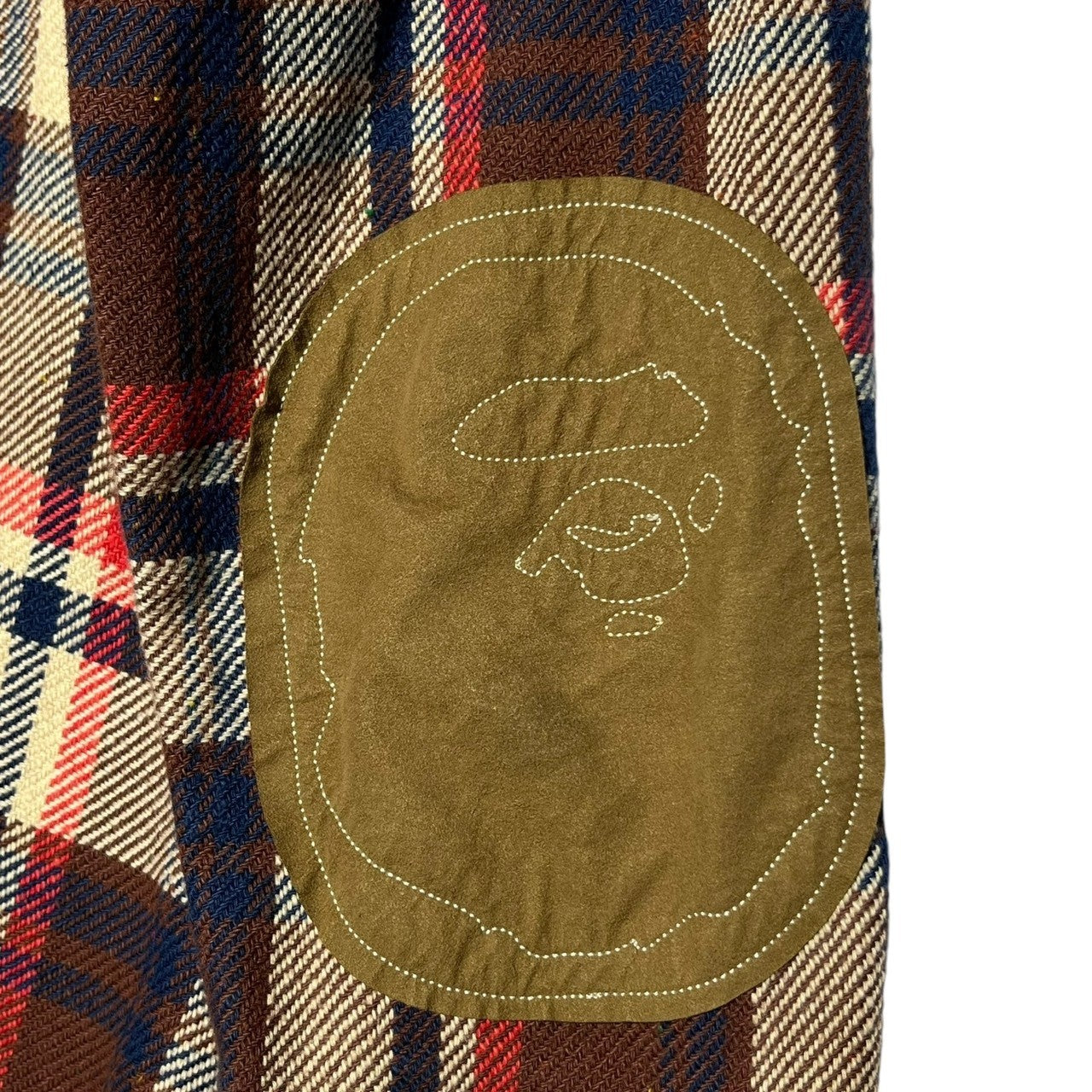 A BATHING APE(アベイシングエイプ) 00's Tartan check monkey elbow patch western flannel shirt タータンチェック モンキー エルボーパッチ ウエスタン フランネル シャツ L ブラウン×ベージュ ジャケット