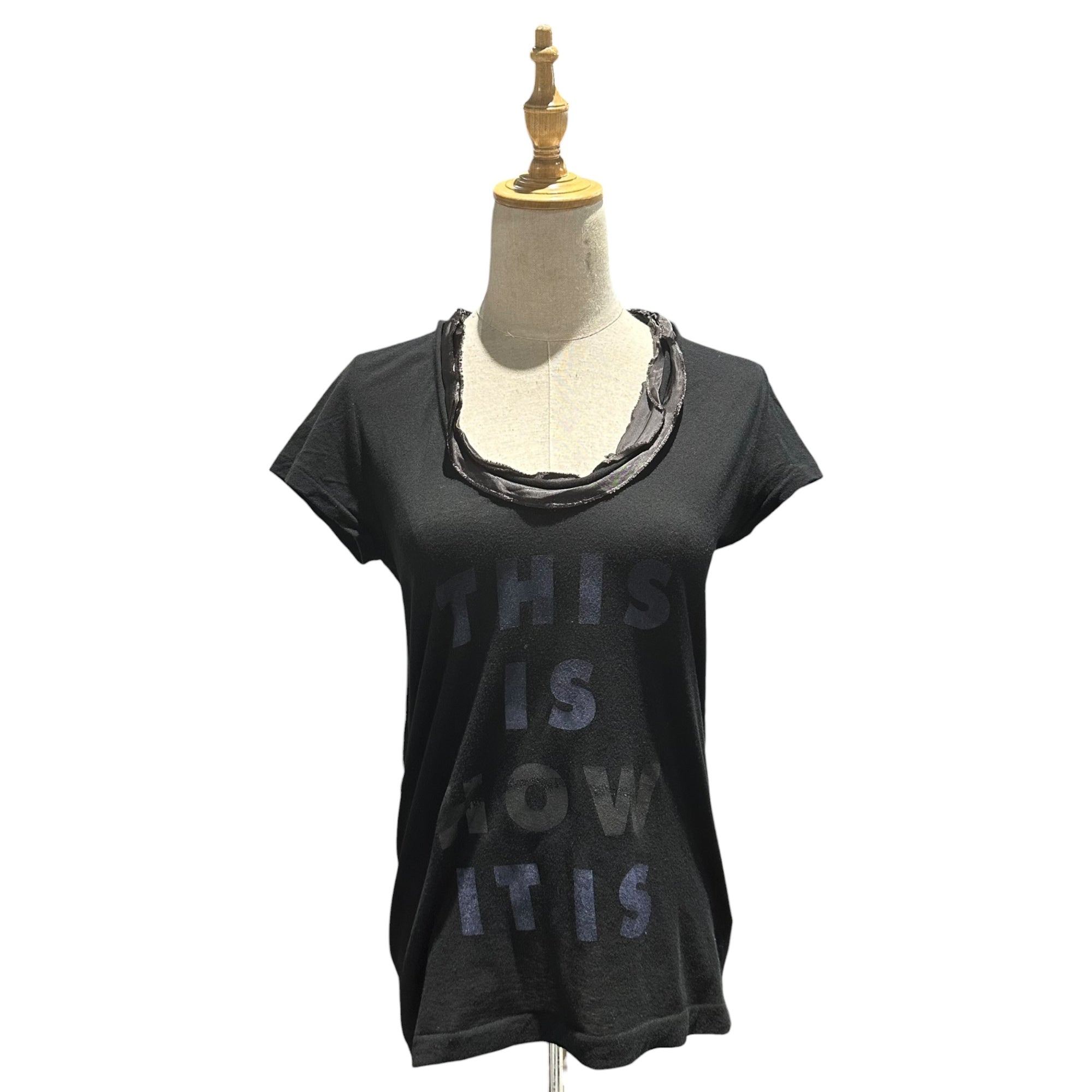sacai luck(サカイラック) Mixed-Fabric U-Neck Printed T-Shirt 異素材切替 Uネック プリント Tシャツ ブラック
