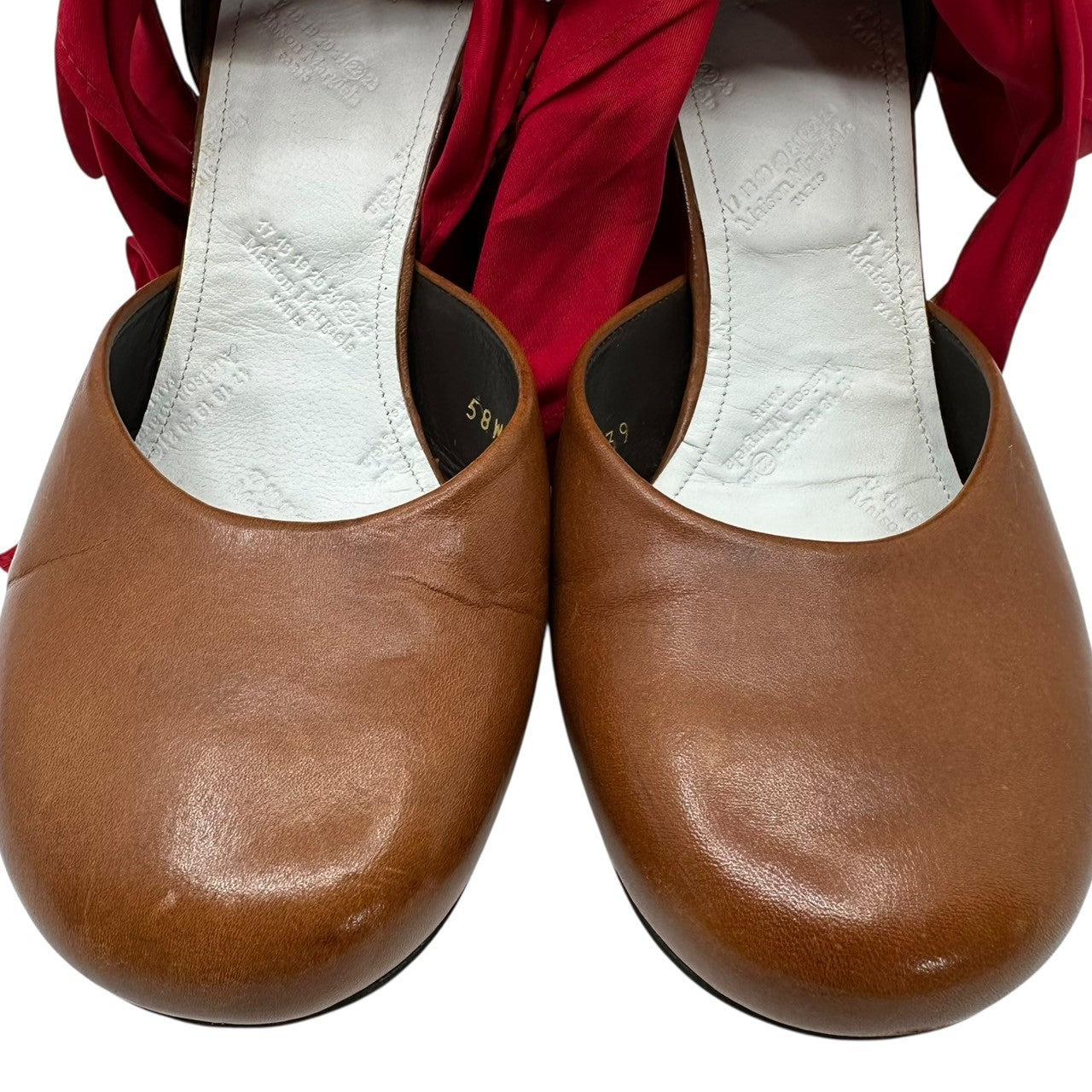 MAISON MARGIELA(メゾンマルジェラ) Scarf Band Heel Pumps スカーフ バンド ヒール パンプス 58WL0113 39(25.5cm程度) ブラウン×レッド