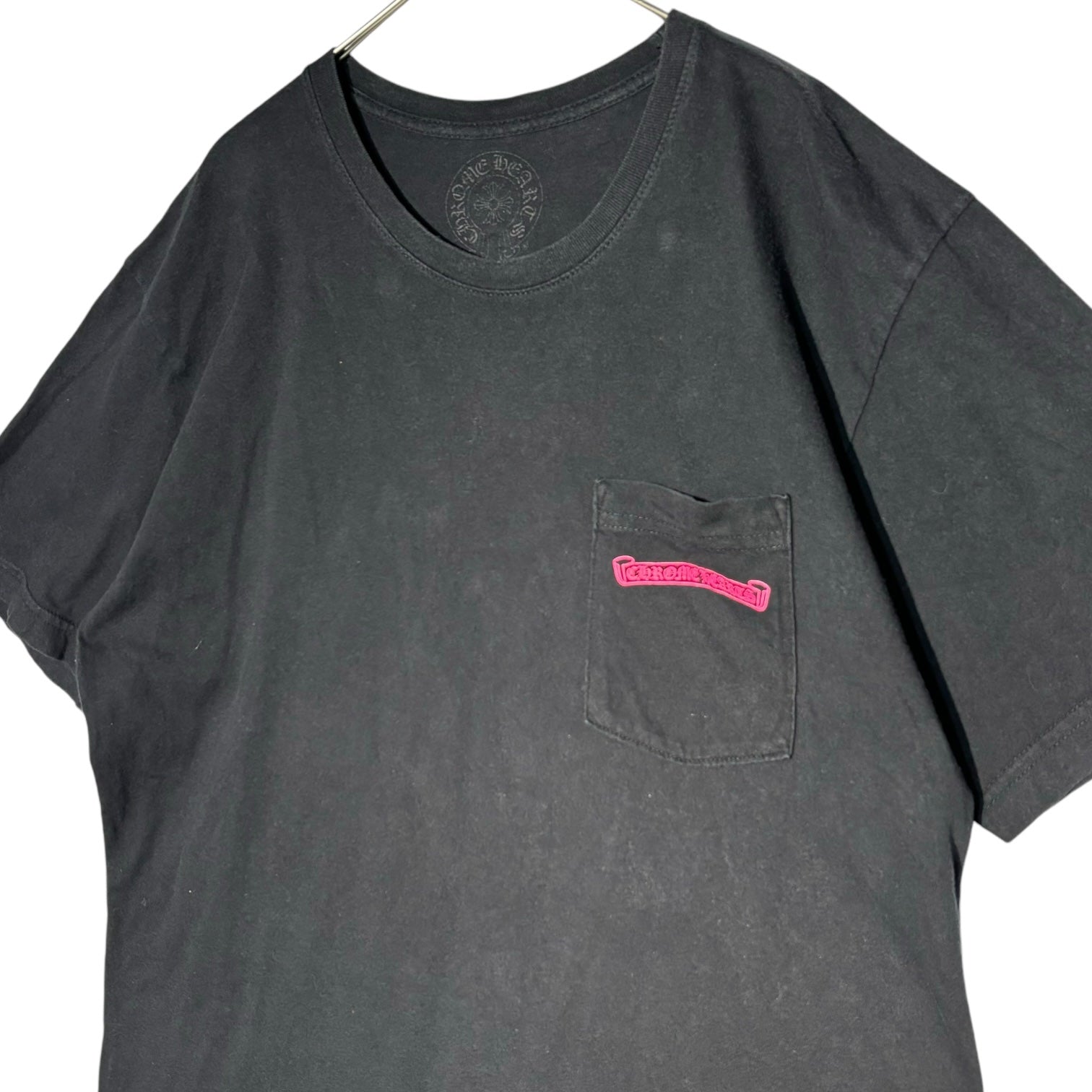 CHROME HEARTS(クロムハーツ) NEON PINK STRIPE LOGO TEE ネオピンク ストライプロゴTシャツ  2212-304-0788 L ブラック×ピンク