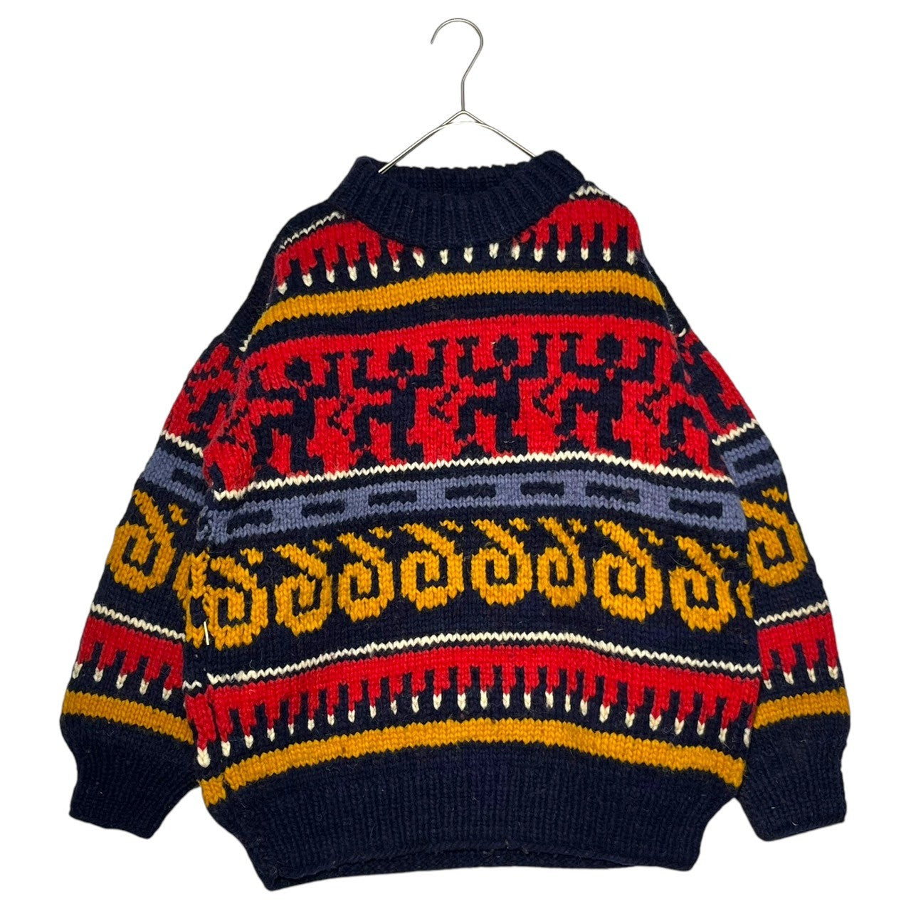 INDIGENOUS DESIGNS(インディアンデザインズ) Ecuador made Indian low gauge knit エクアドル製 インディアン ローゲージ ニット M ネイビー×レッド 環境保護 サスティナブル オーガニック