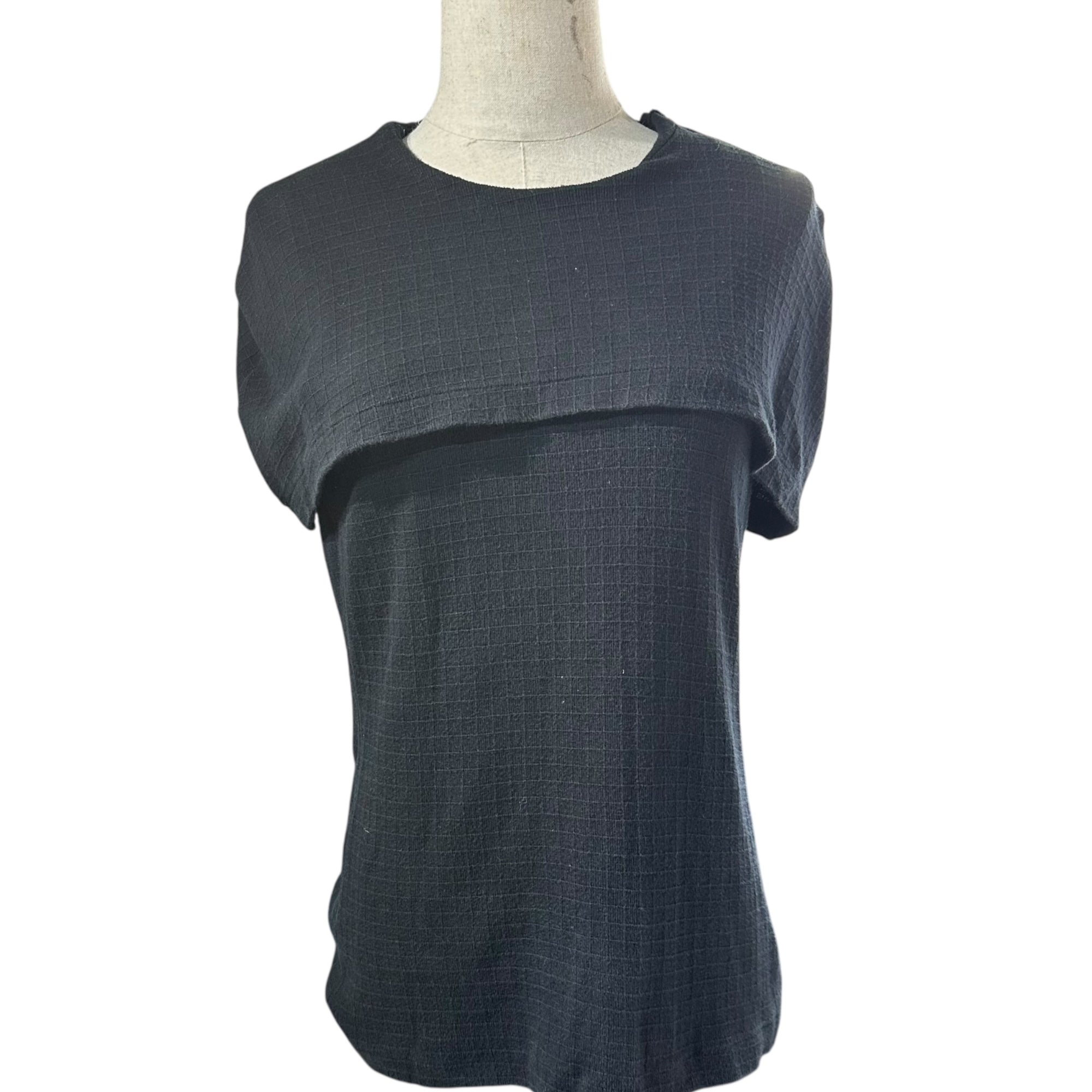 tricot COMME des GARCONS(トリココムデギャルソン) 80’s~90's Cape design check stitch sleeveless cut&sewn ケープ デザイン チェック ステッチ ノースリーブ カットソー 表記無(M程度) ブラック 80年代～90年代 ヴィンテージ Tシャツ
