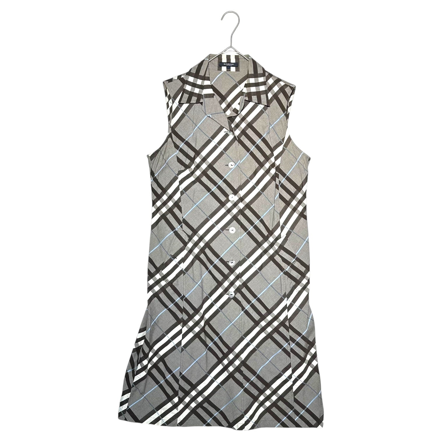 BURBERRY LONDON(バーバリーロンドン) Nova Check N/S Belted Dress ノヴァ チェック ノースリーブ ベルテッド ワンピース FMB51-031-55 46(L程度) グレー