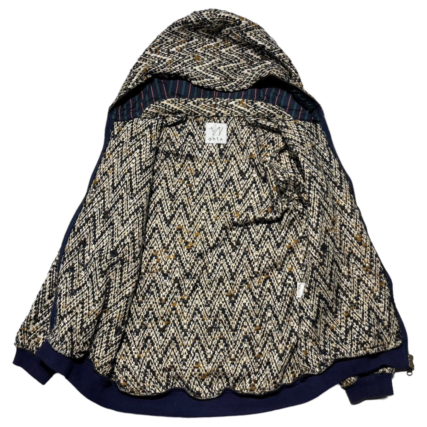 ohta(オオタ)  zip up knit hoodie ジップアップ ニット パーカー SIZE MS　 ブラウン×ネイビー